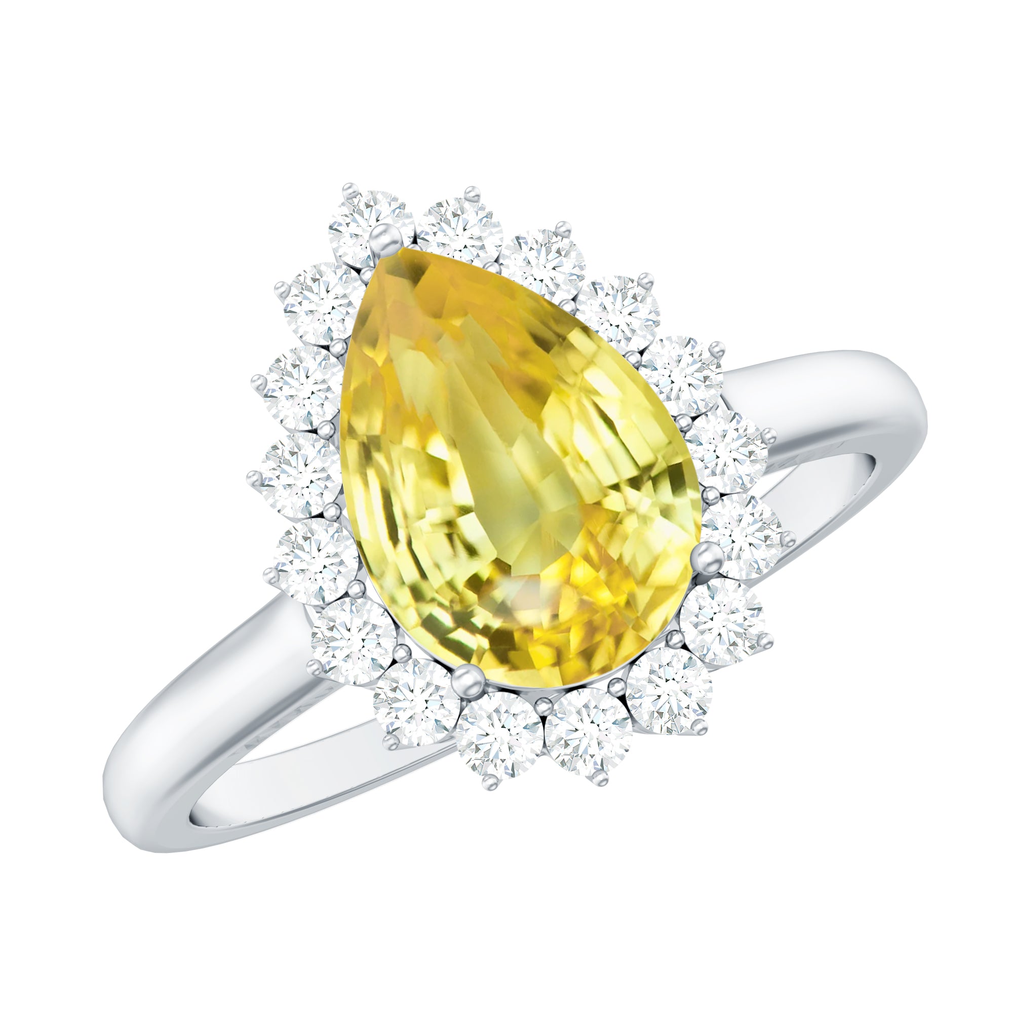 3 Carat Lab Grown Yellow Sapphire Engagement Ring with Diamond Halo