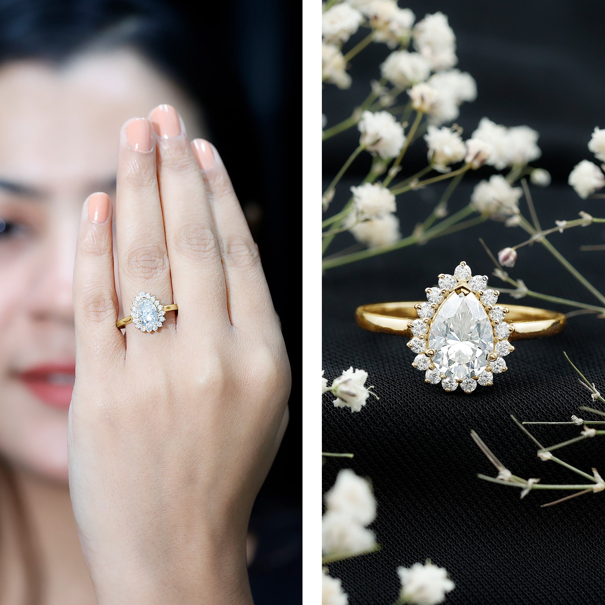 1.4 Carat Cubic Zirconia Teardrop Halo Engagement Ring AAAA - Rosec Jewels