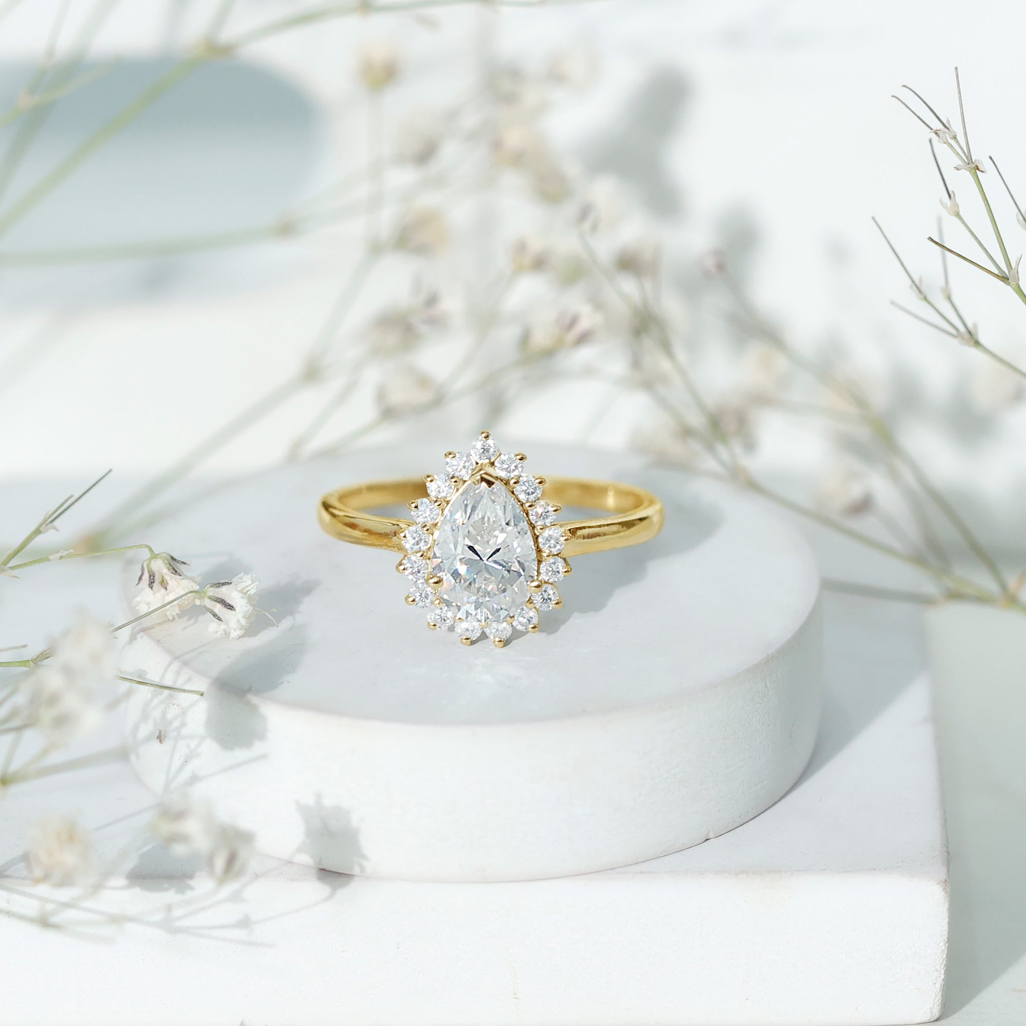 1.4 Carat Cubic Zirconia Teardrop Halo Engagement Ring AAAA - Rosec Jewels