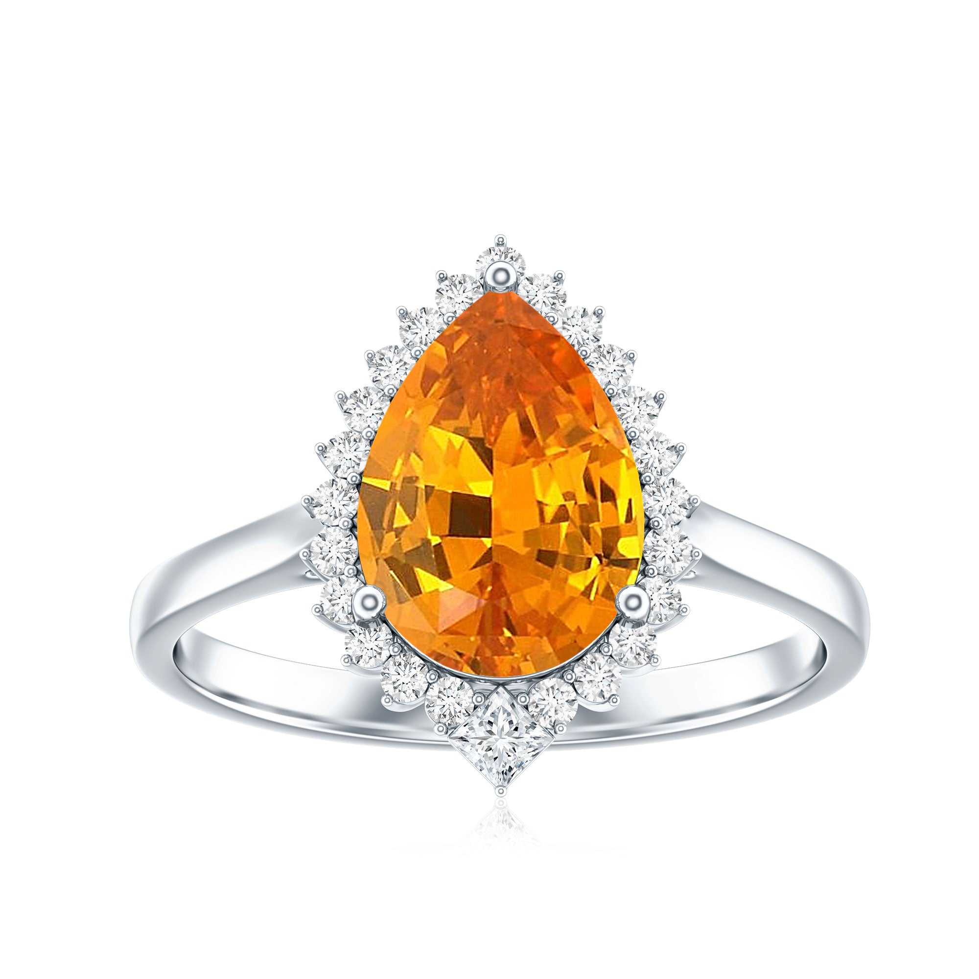 Certified 2.5 Carat Lab Grown Orange Sapphire Engagement Ring with Real Diamond Halo AAAA - Rosec Jewels