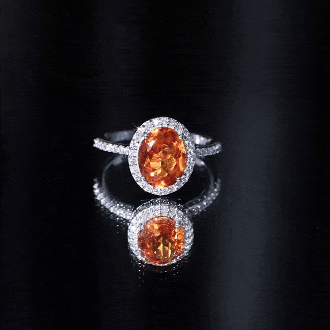 4 Carat Lab Grown Orange Sapphire Oval Engagement Ring with Diamond Halo AAAA - Rosec Jewels