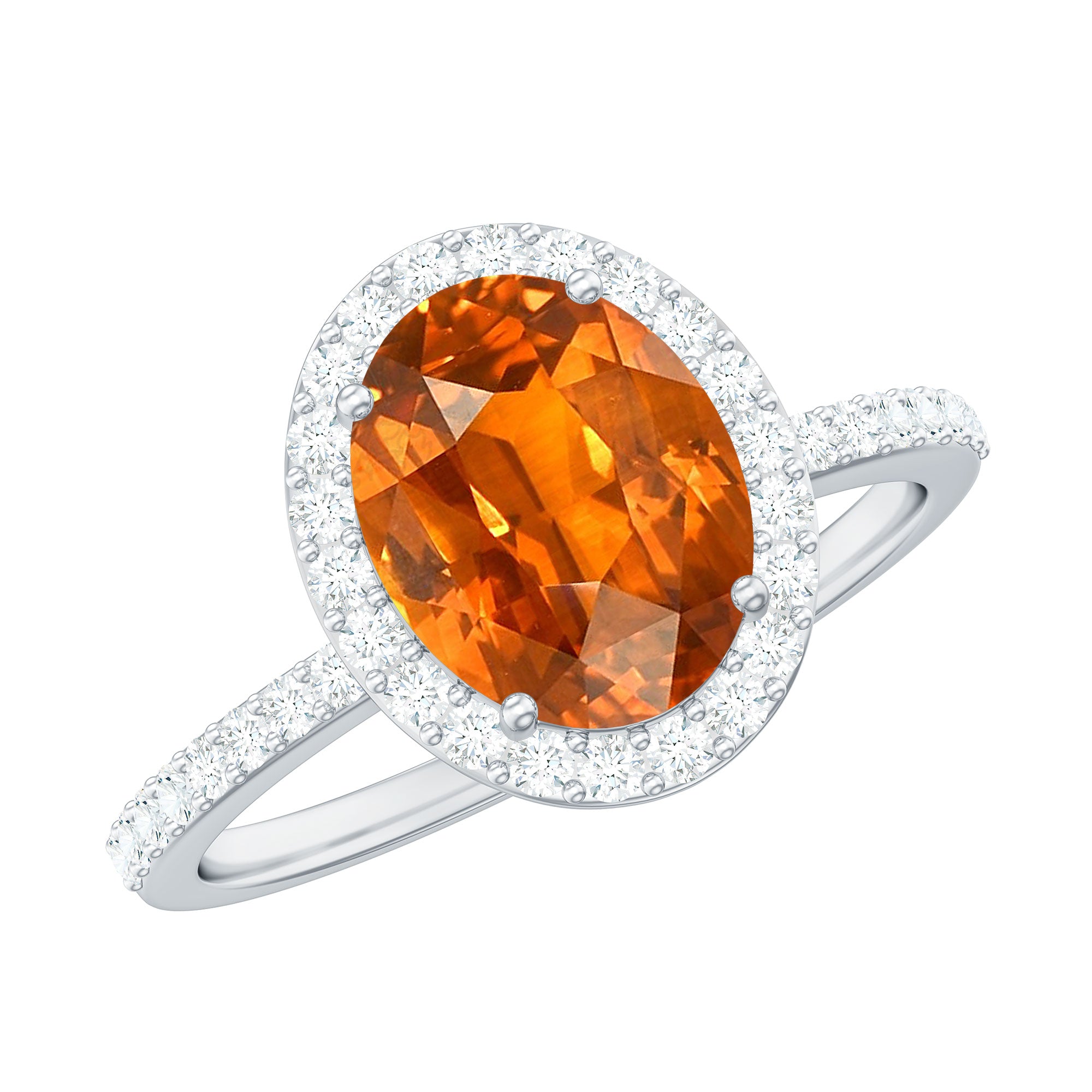 4 Carat Lab Grown Orange Sapphire Oval Engagement Ring with Diamond Halo