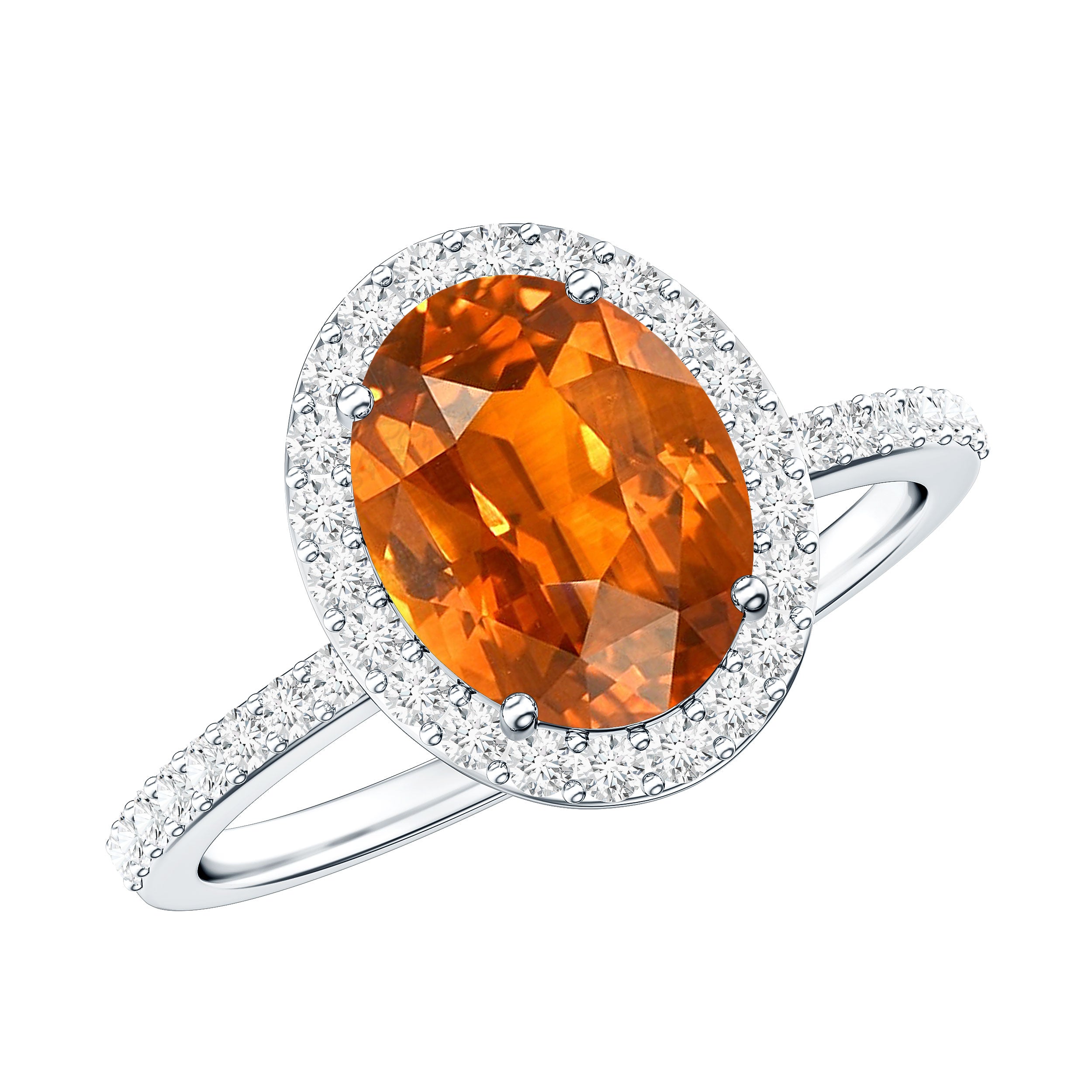 4 Carat Lab Grown Orange Sapphire Oval Engagement Ring with Diamond Halo AAAA - Rosec Jewels
