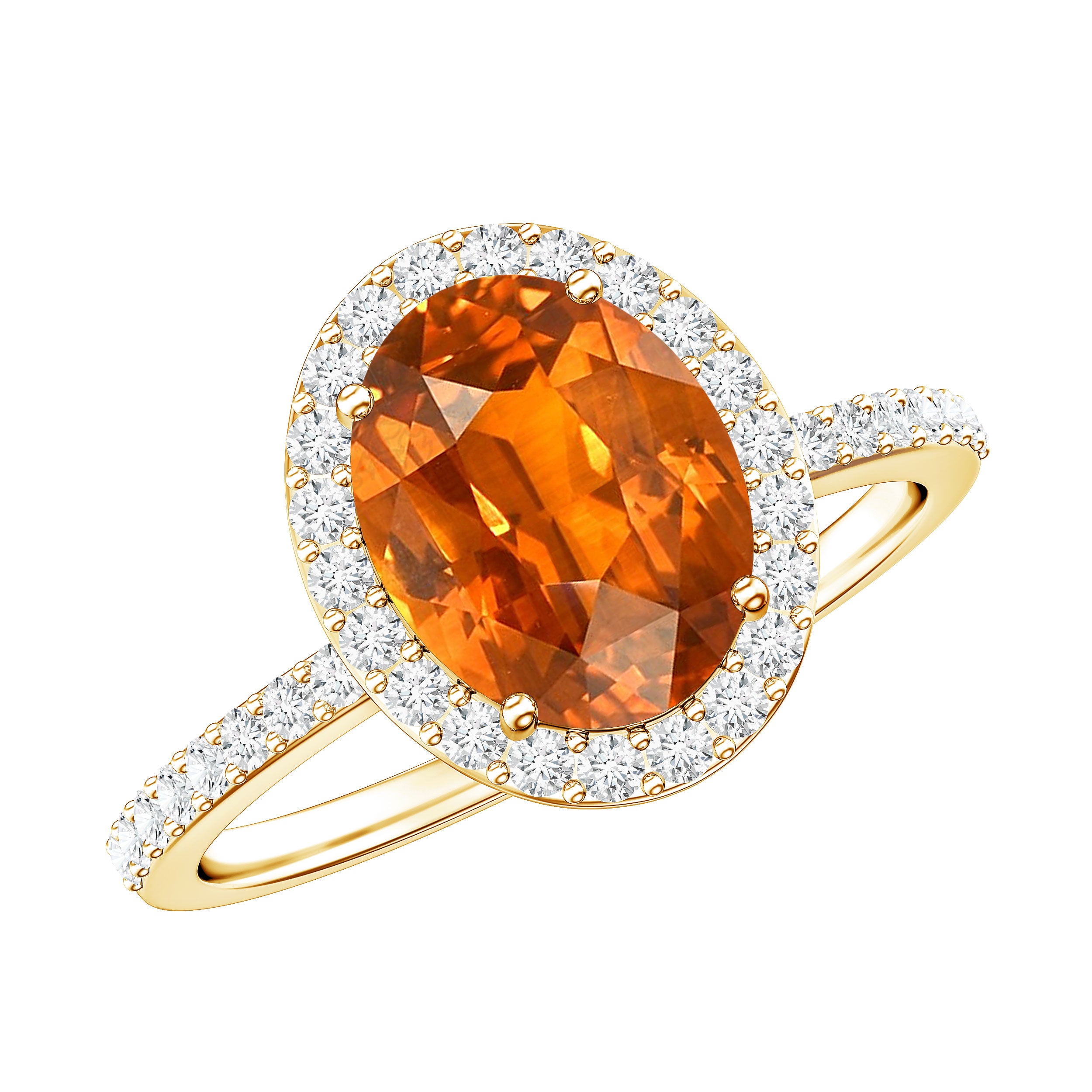 4 Carat Lab Grown Orange Sapphire Oval Engagement Ring with Diamond Halo AAAA - Rosec Jewels