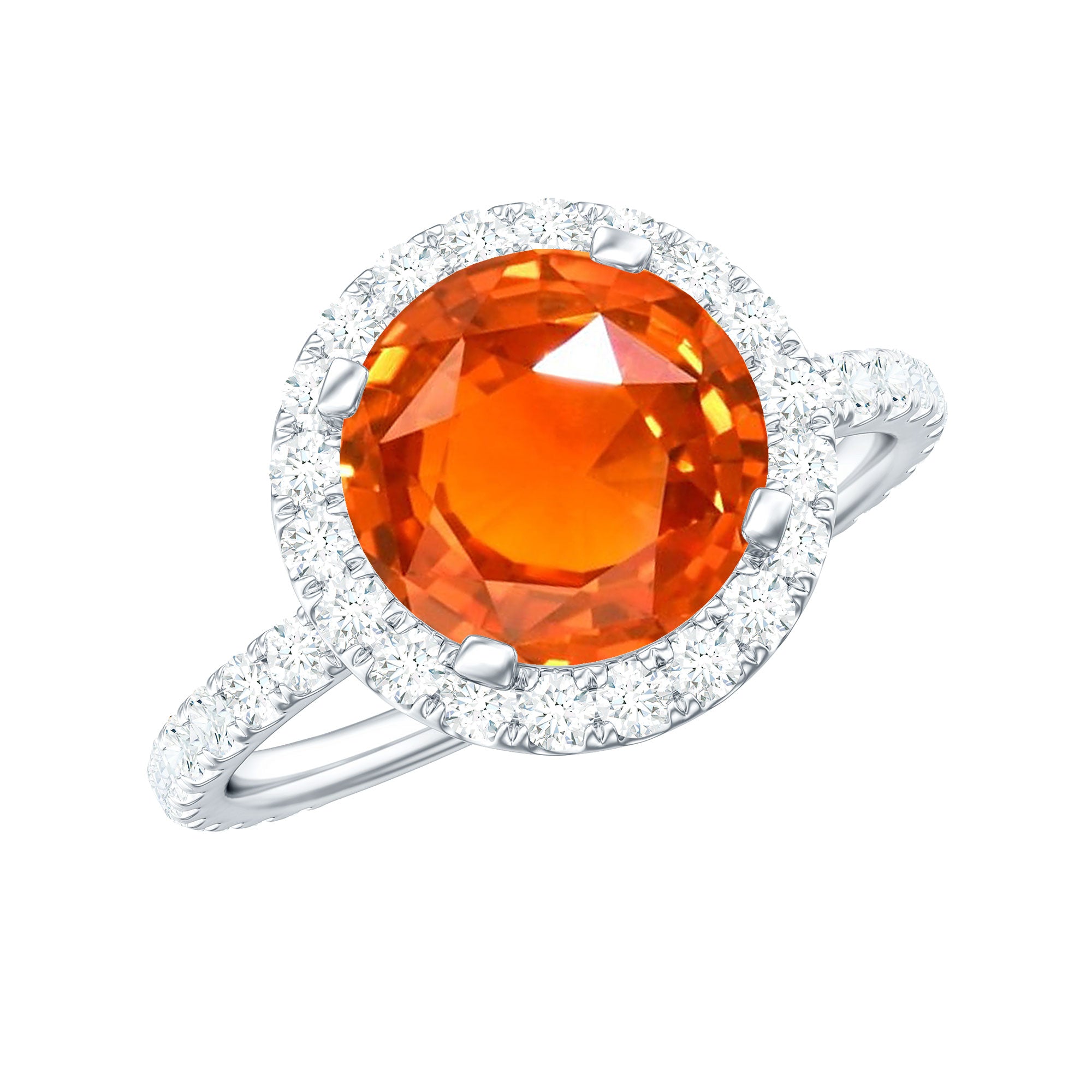 Certified 2.25 Carat Lab Grown Orange Sapphire Engagement Ring with Diamond Halo