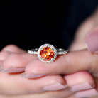 Created Orange Sapphire Engagement Ring with Diamond Halo Lab Created Orange Sapphire - ( AAAA ) - Quality - Rosec Jewels