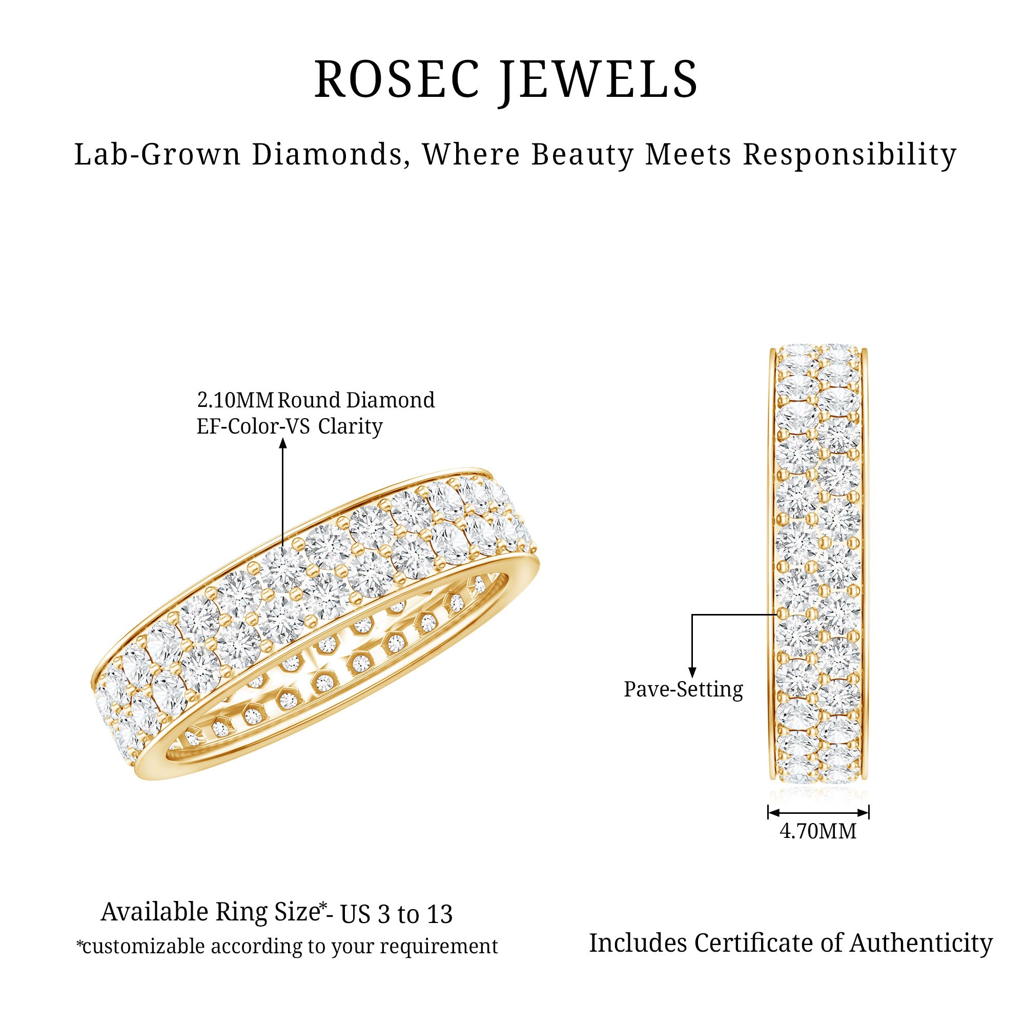 Certified Lab Grown Diamond Wedding Band For Women Lab - ( EF-VS ) - Rosec Jewels