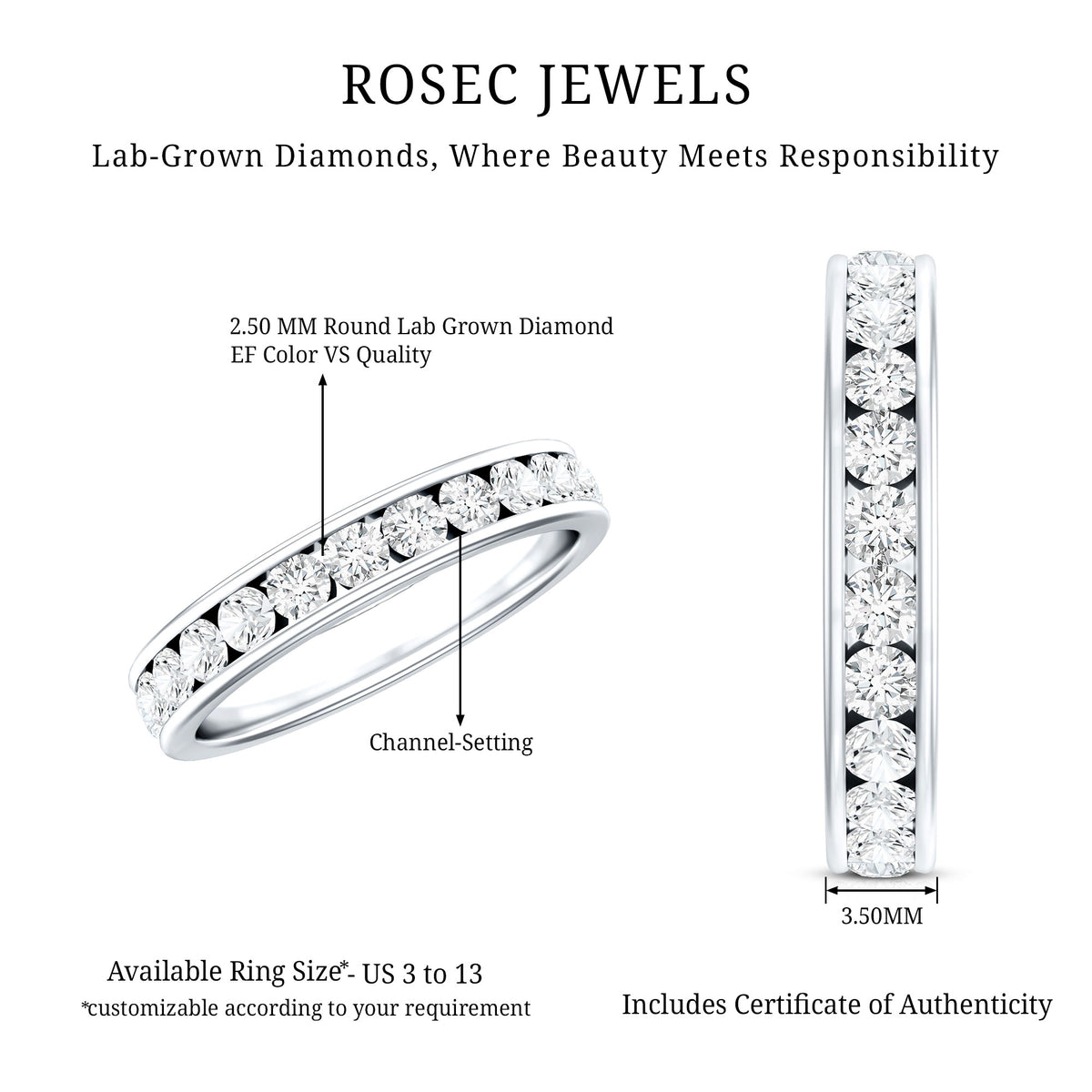 Certified Lab Grown Diamond Eternity Ring in Channel Set Lab - ( EF-VS ) - Rosec Jewels