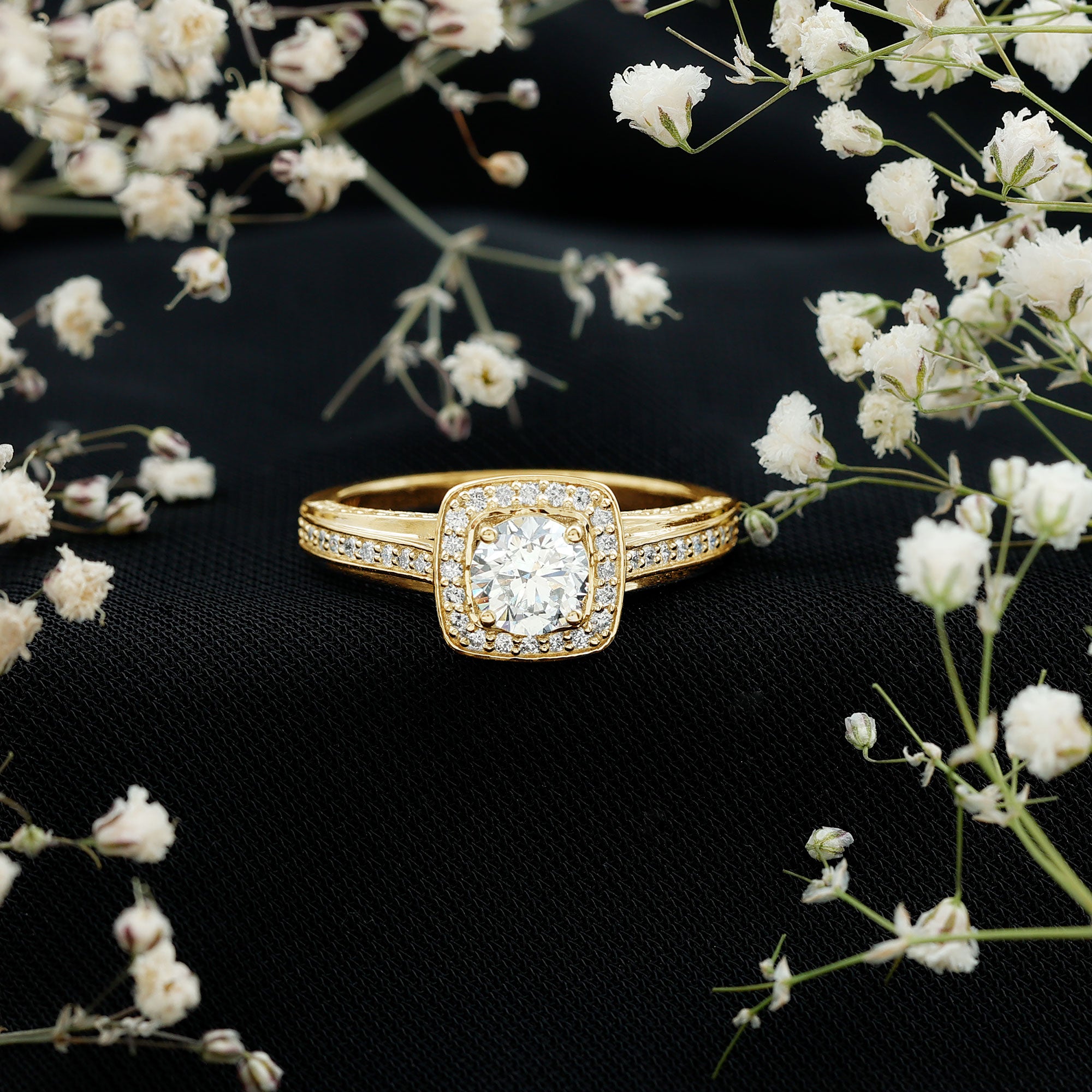 Certified 6 MM Lab Grown Diamond Halo Engagement Ring Lab - ( EF-VS ) - Rosec Jewels