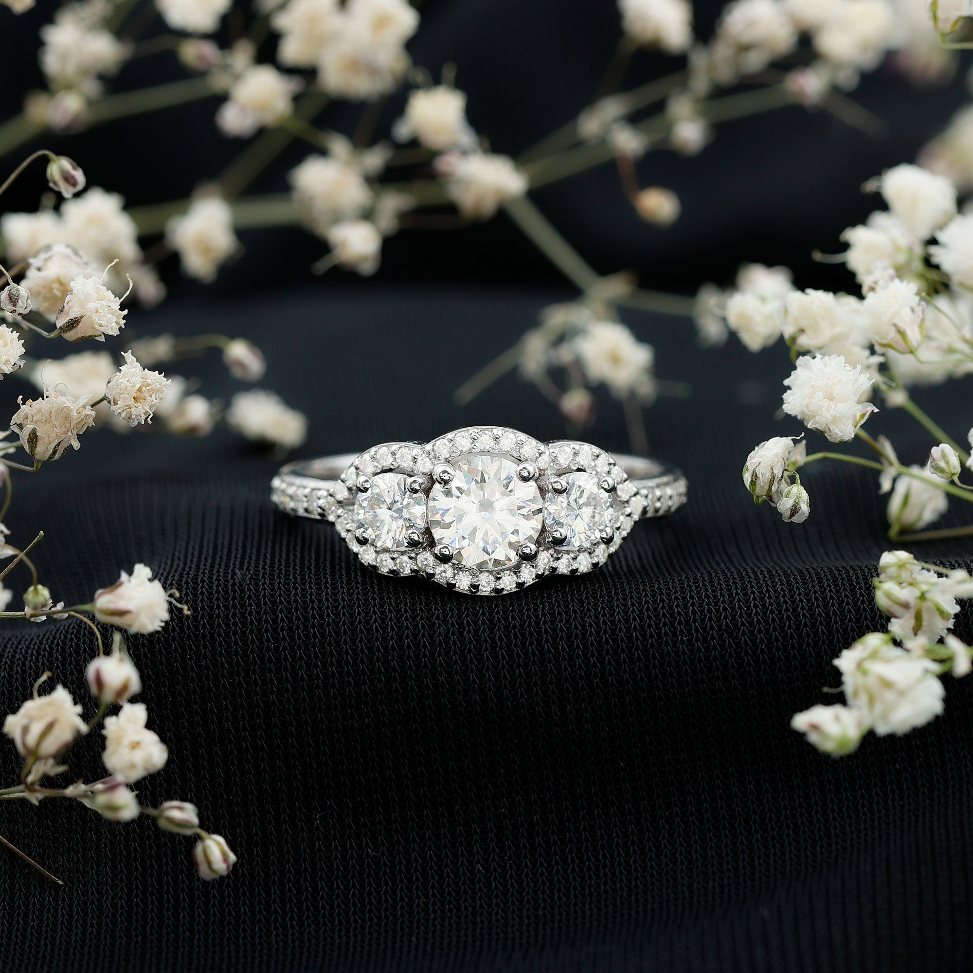 Certified Lab Grown Diamond 3 Stone Engagement Ring Lab - ( EF-VS ) - Rosec Jewels