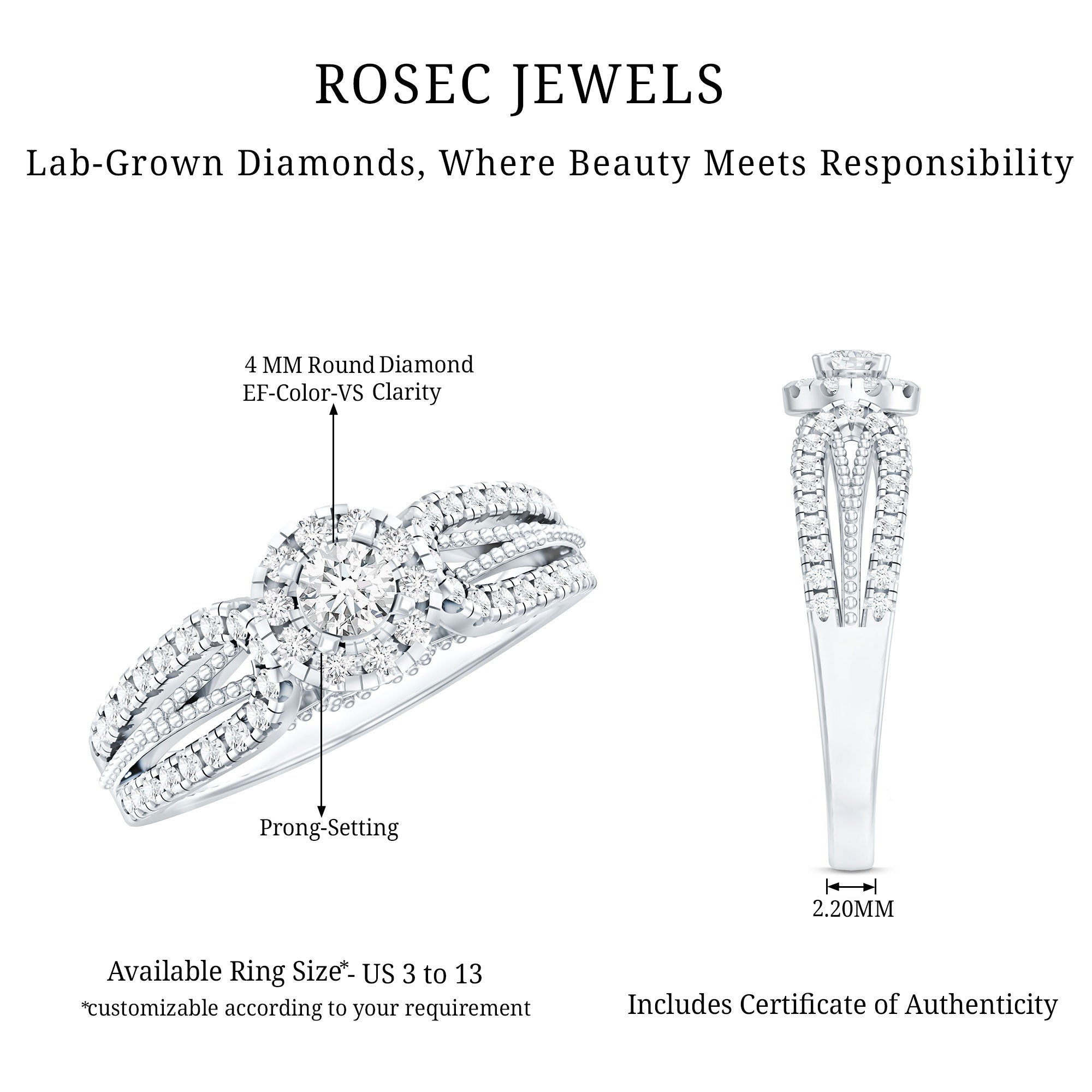 Certified Lab Grown Diamond Vintage Style Engagement Ring Lab - ( EF-VS ) - Rosec Jewels