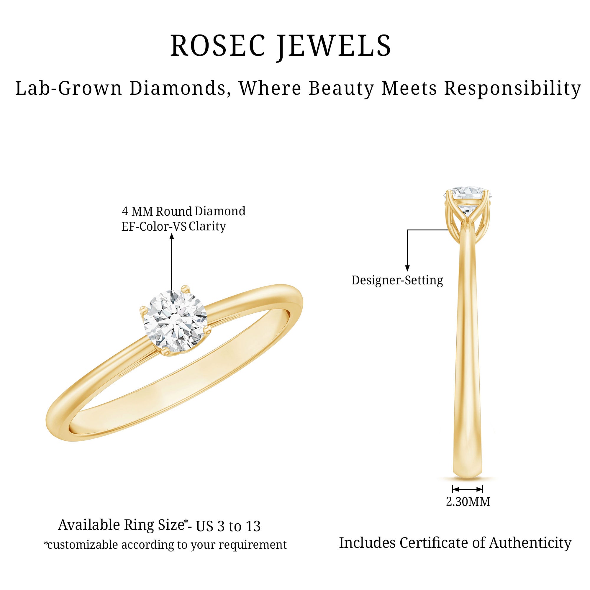 Lab Grown Diamond Solitaire Promise Ring For Women Lab - ( EF-VS ) - Rosec Jewels