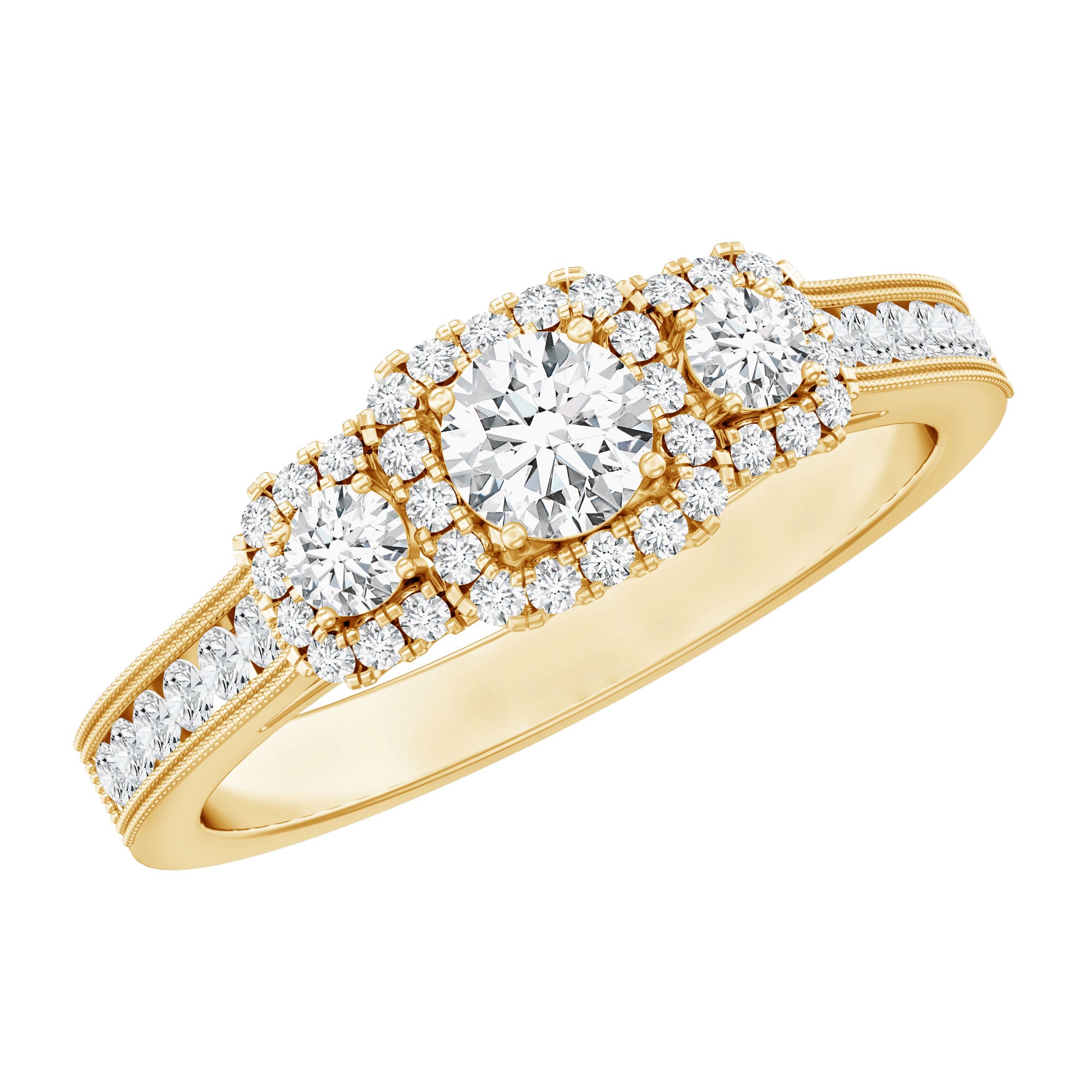Certified Lab Grown Diamond Three Stone Engagement Ring Lab - ( EF-VS ) - Rosec Jewels