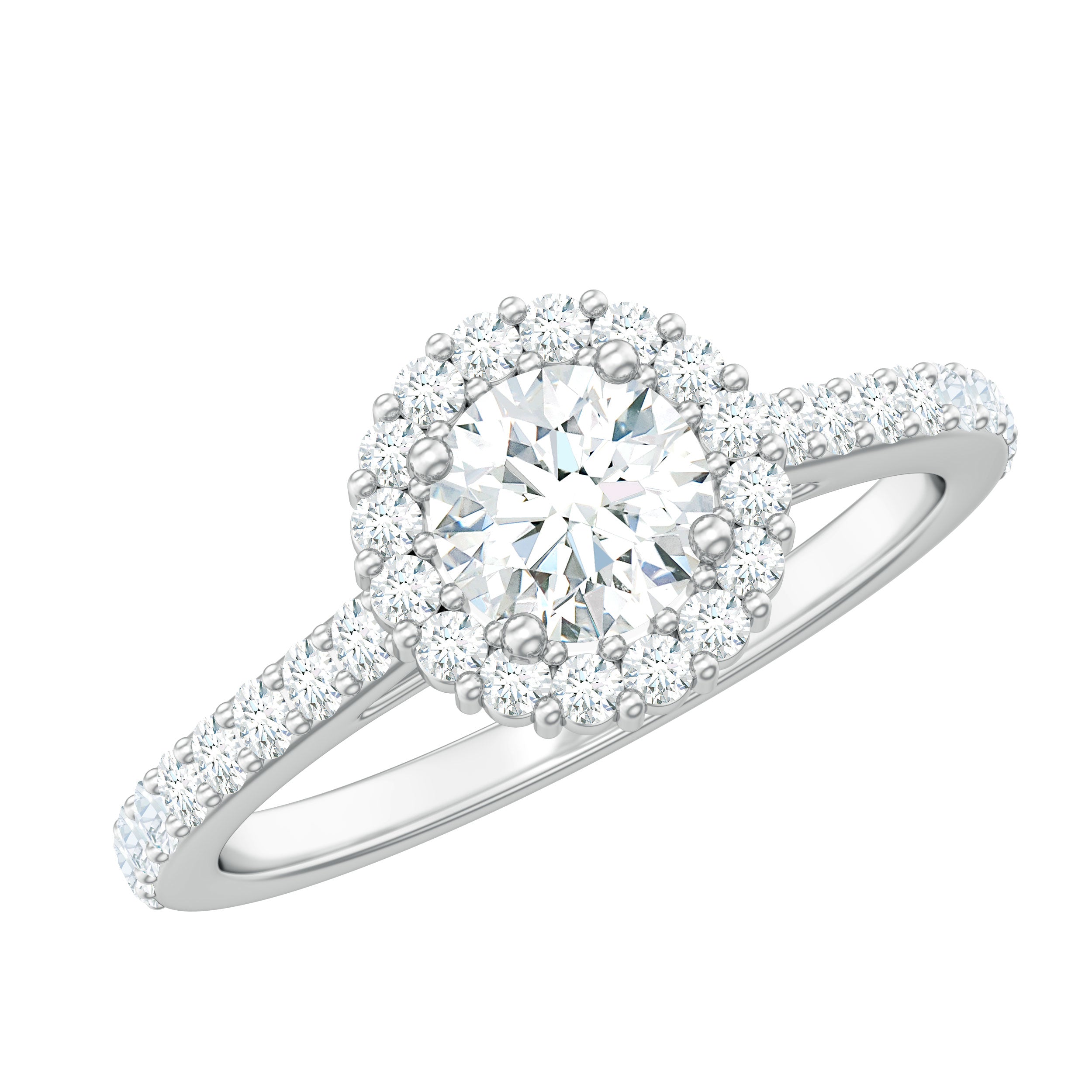 Lab Grown Diamond Halo Engagement Ring With Side Stones