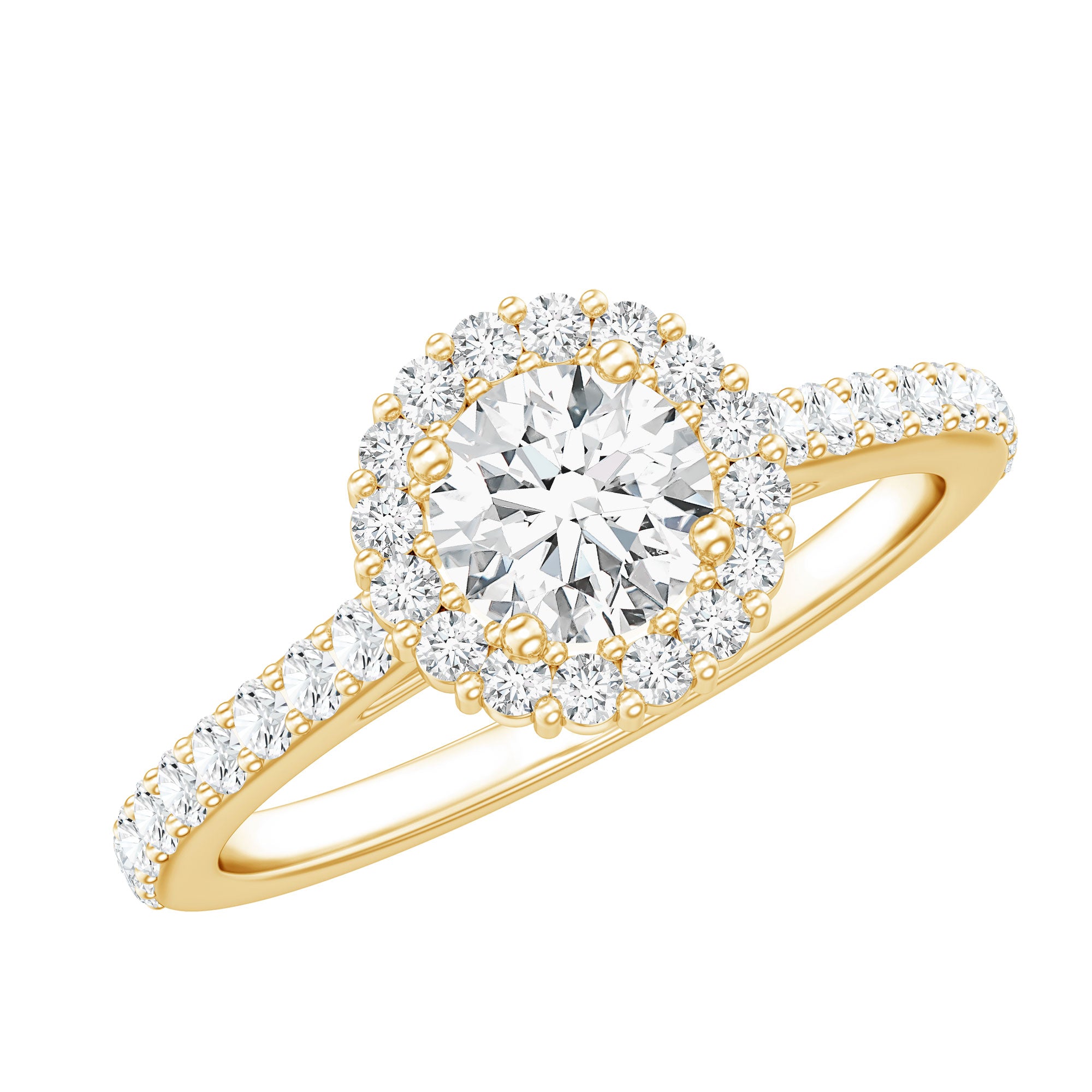 Rosec Jewels-Lab Grown Diamond Halo Engagement Ring With Side Stones