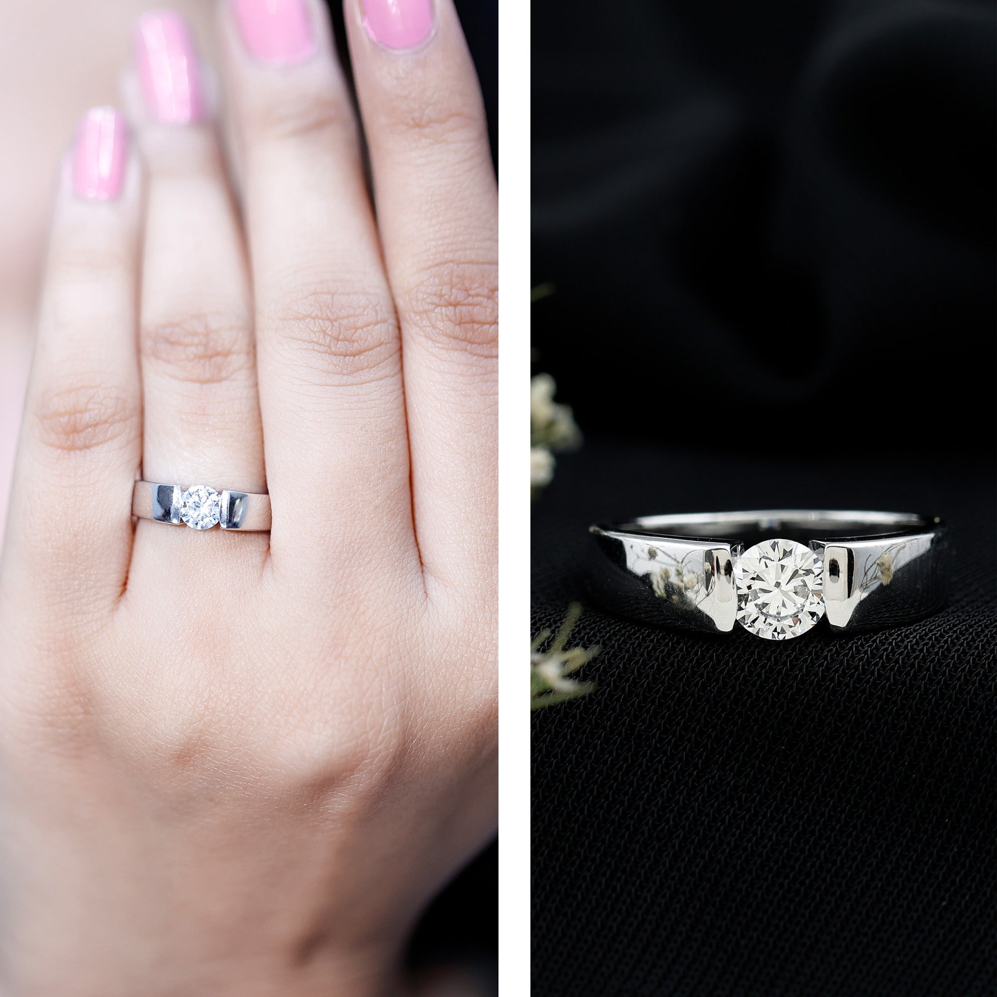 0.4 Carat Tension Mount Set Lab Grown Diamond Solitaire Band Ring Lab - ( EF-VS ) - Rosec Jewels