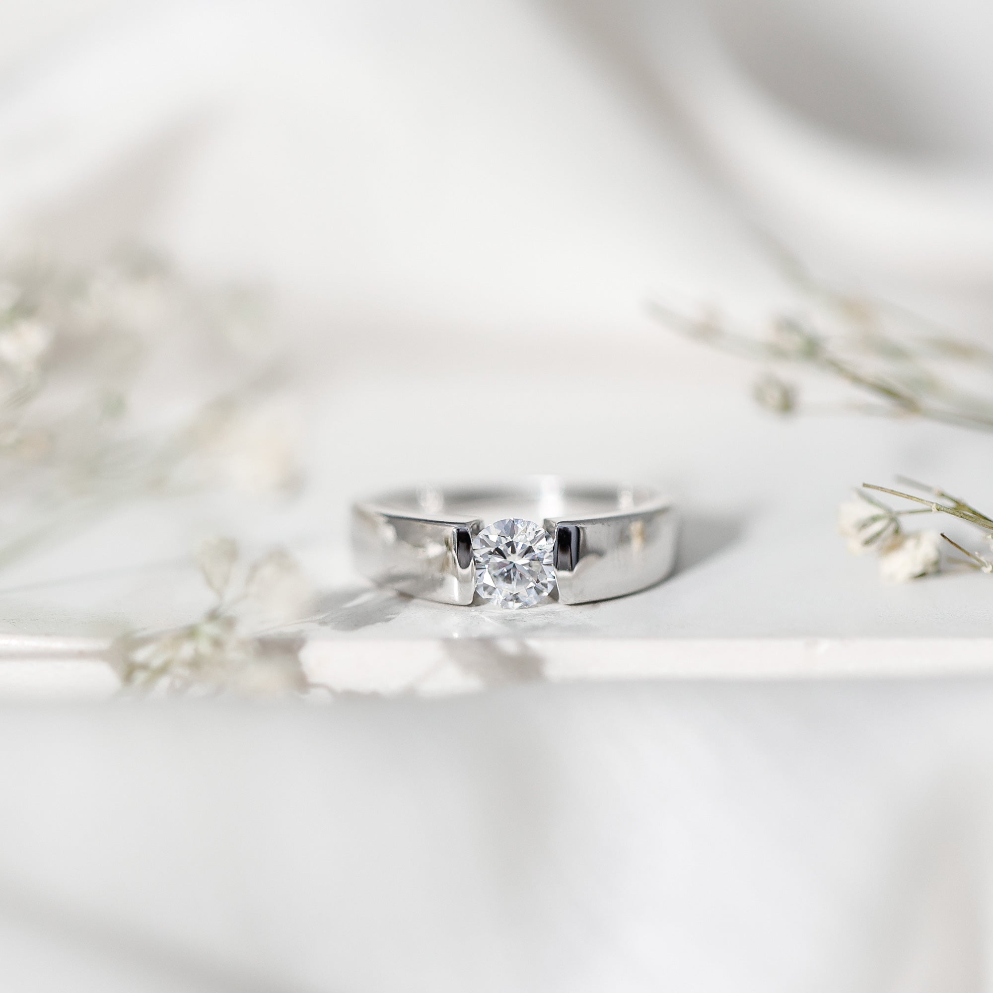 0.4 Carat Tension Mount Set Lab Grown Diamond Solitaire Band Ring Lab - ( EF-VS ) - Rosec Jewels
