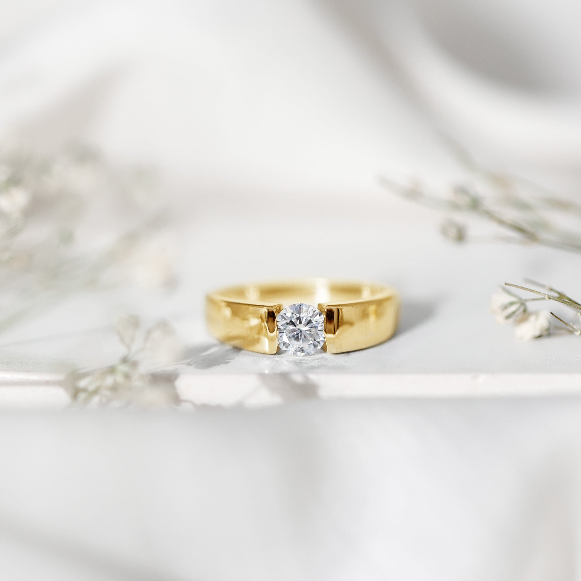 0.4 Carat Tension Mount Set Lab Grown Diamond Solitaire Band Ring Lab - ( EF-VS ) - Rosec Jewels