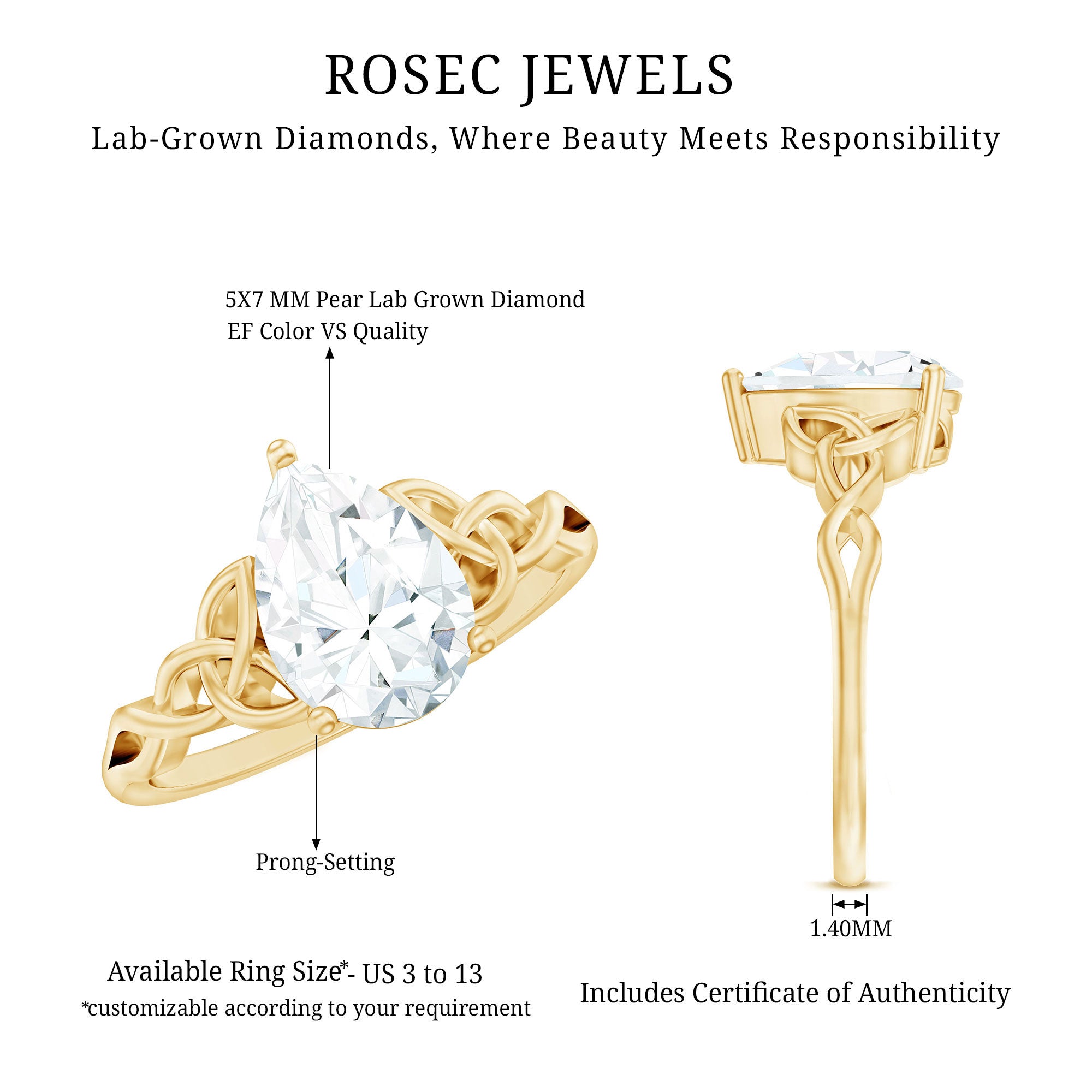 Rosec Jewels-Lab Grown Diamond 5X7 MM Teardrop Solitaire Engagement Ring