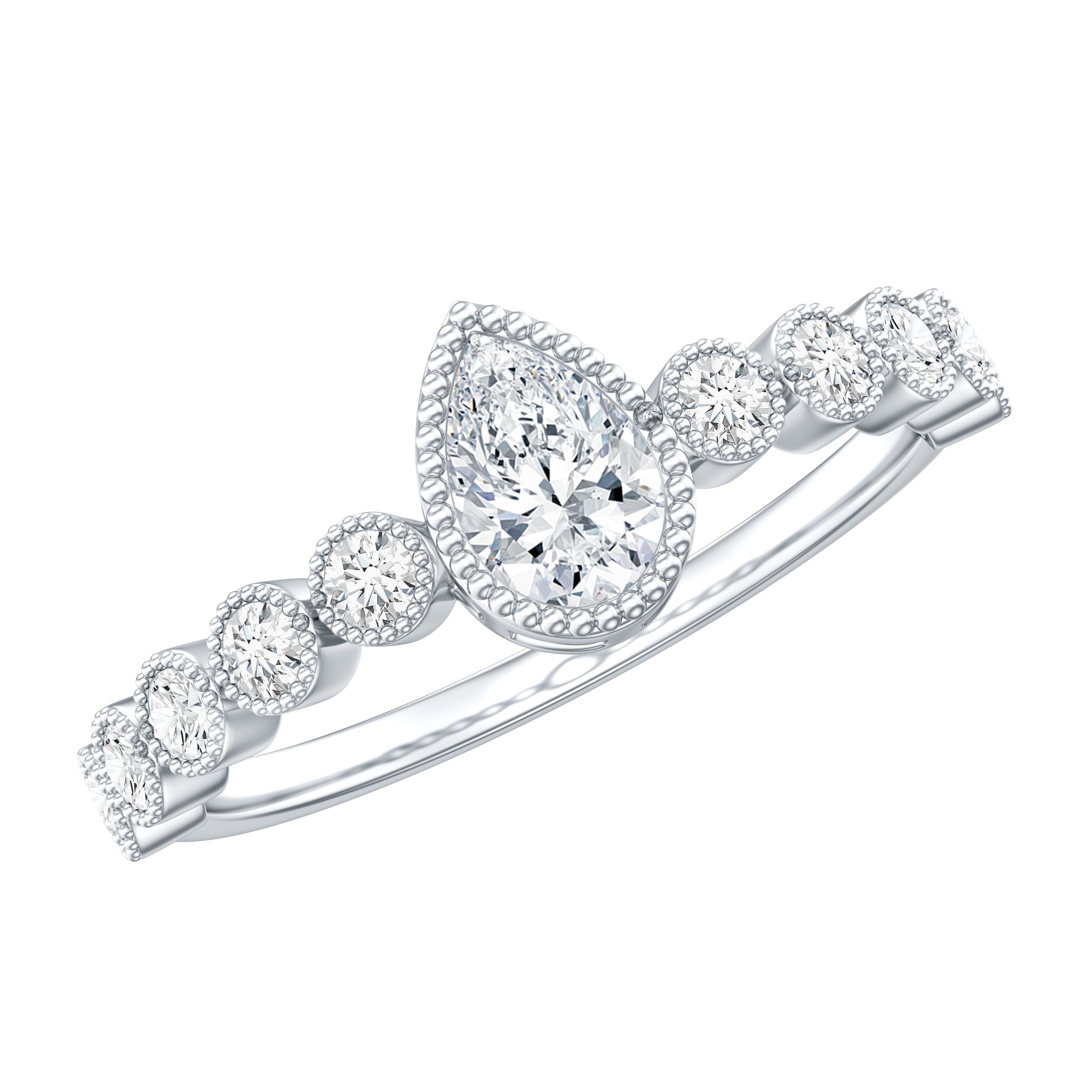 Rosec Jewels-Lab Grown Diamond 5X7 MM Pear Shaped Engagement Ring With Side Stones