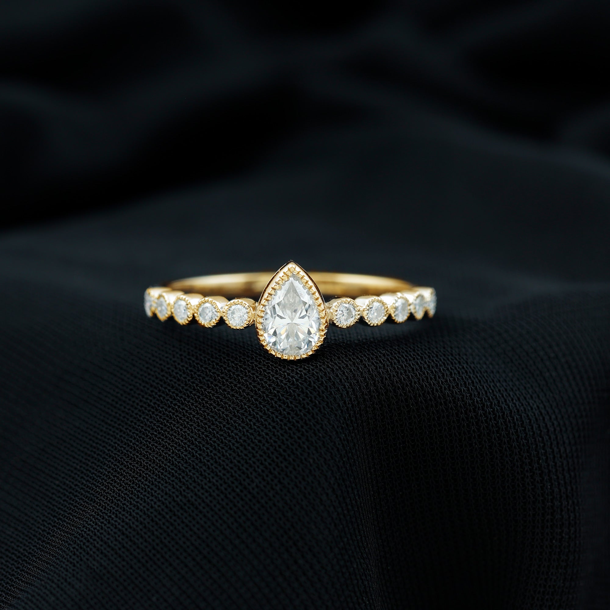 Lab Grown Diamond 5X7 MM Pear Shaped Engagement Ring With Side Stones Lab - ( EF-VS ) - Rosec Jewels