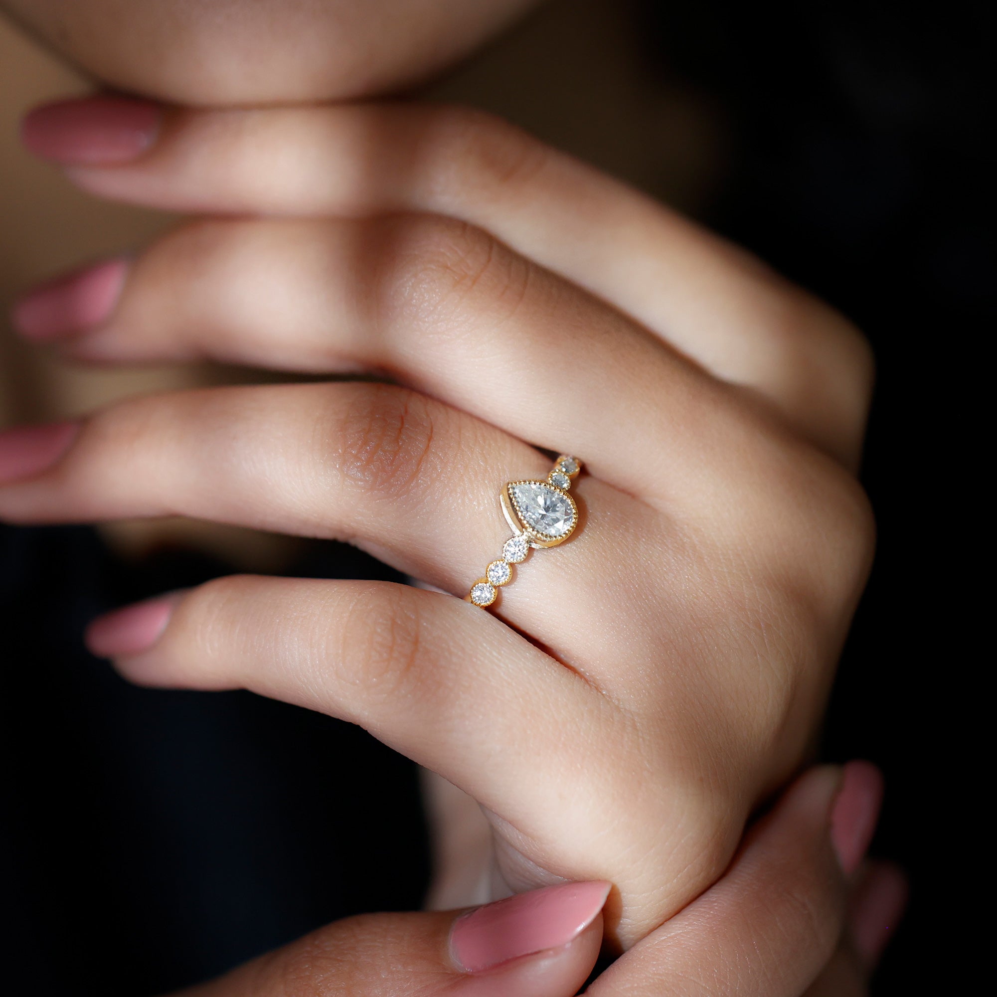 Rosec Jewels-Lab Grown Diamond 5X7 MM Pear Shaped Engagement Ring With Side Stones