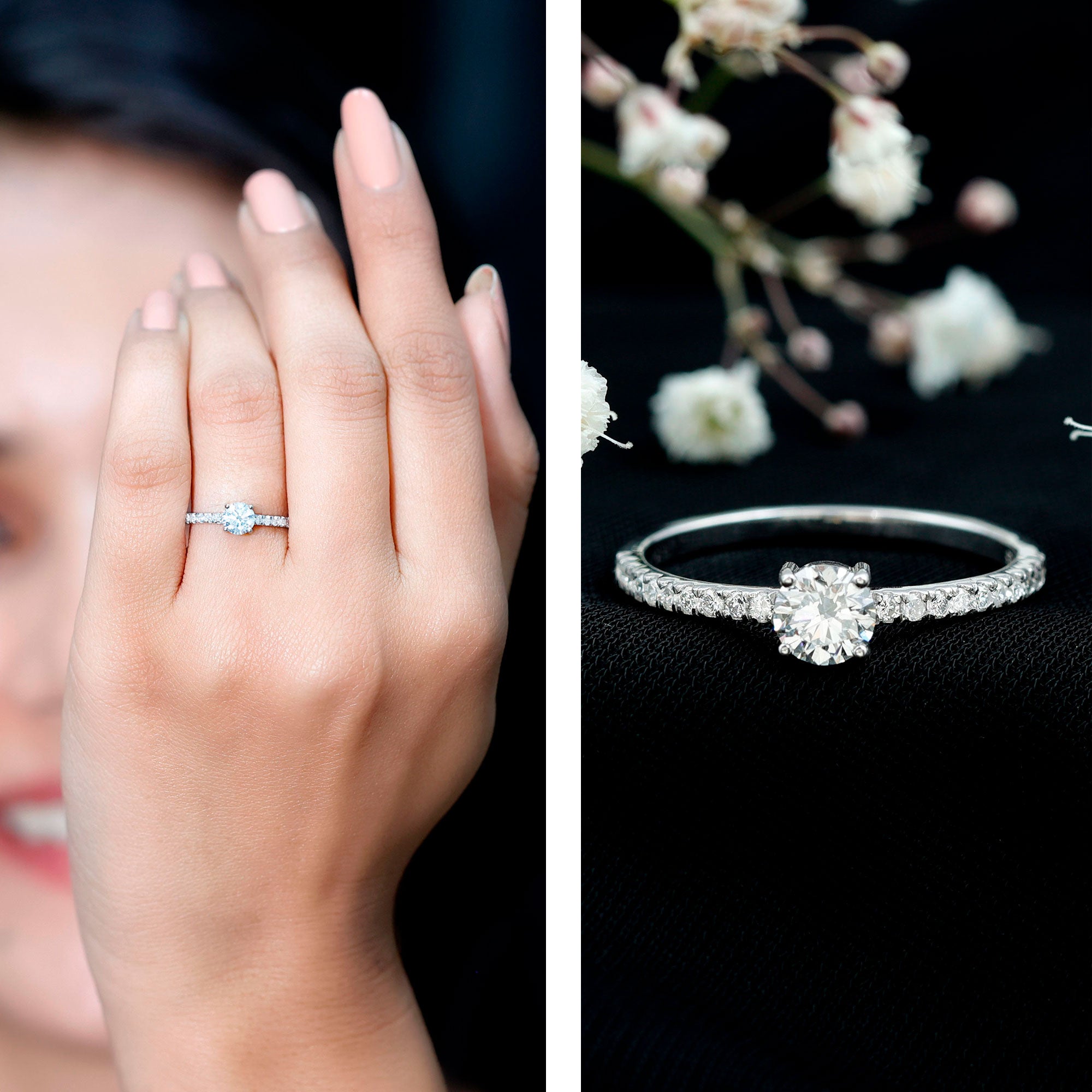 Certified 5 MM Lab Grown Diamond Engagement Ring With Side Stones Lab - ( EF-VS ) - Rosec Jewels