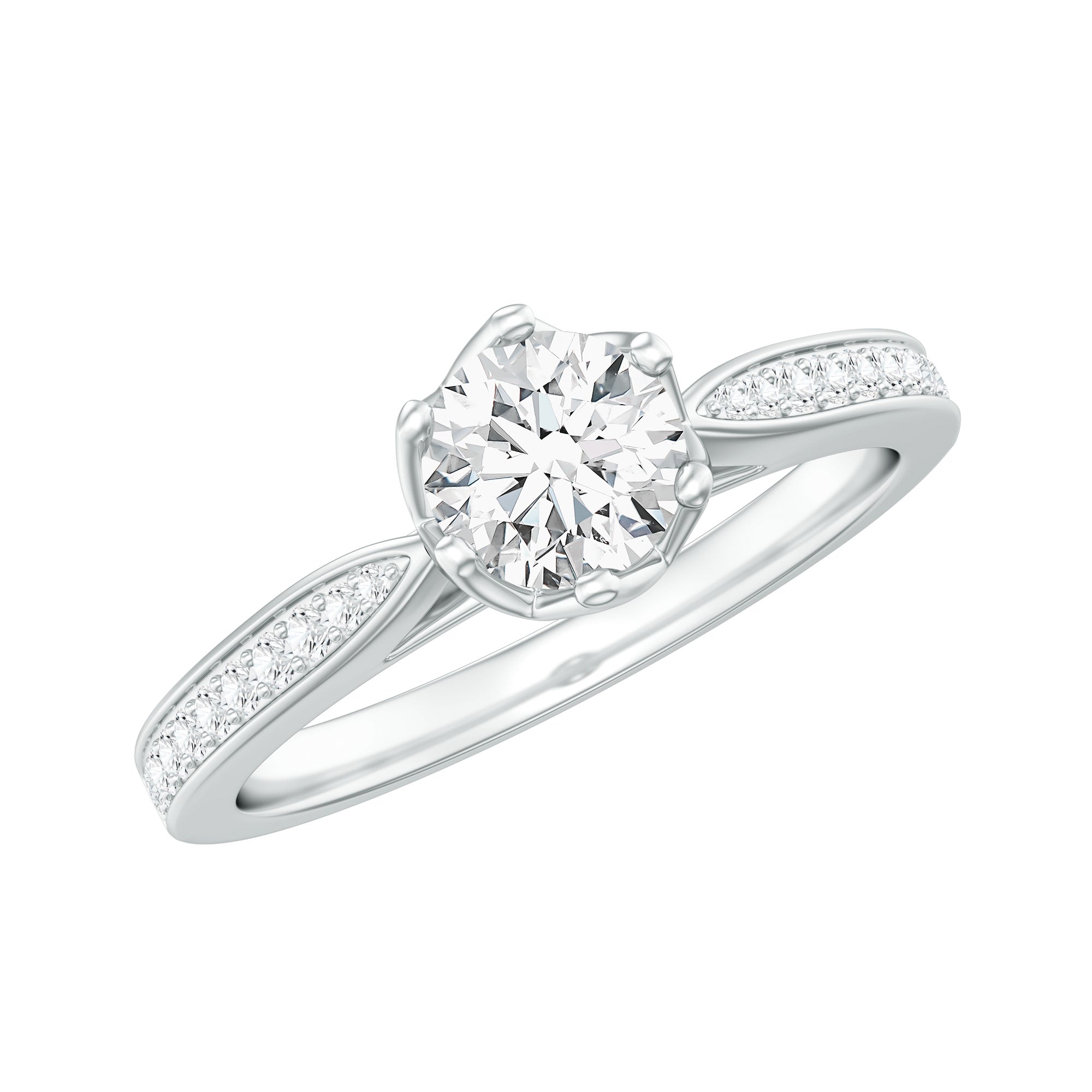 Rosec Jewels-Lab Grown Diamond Solitaire Engagement Ring with Side Stones