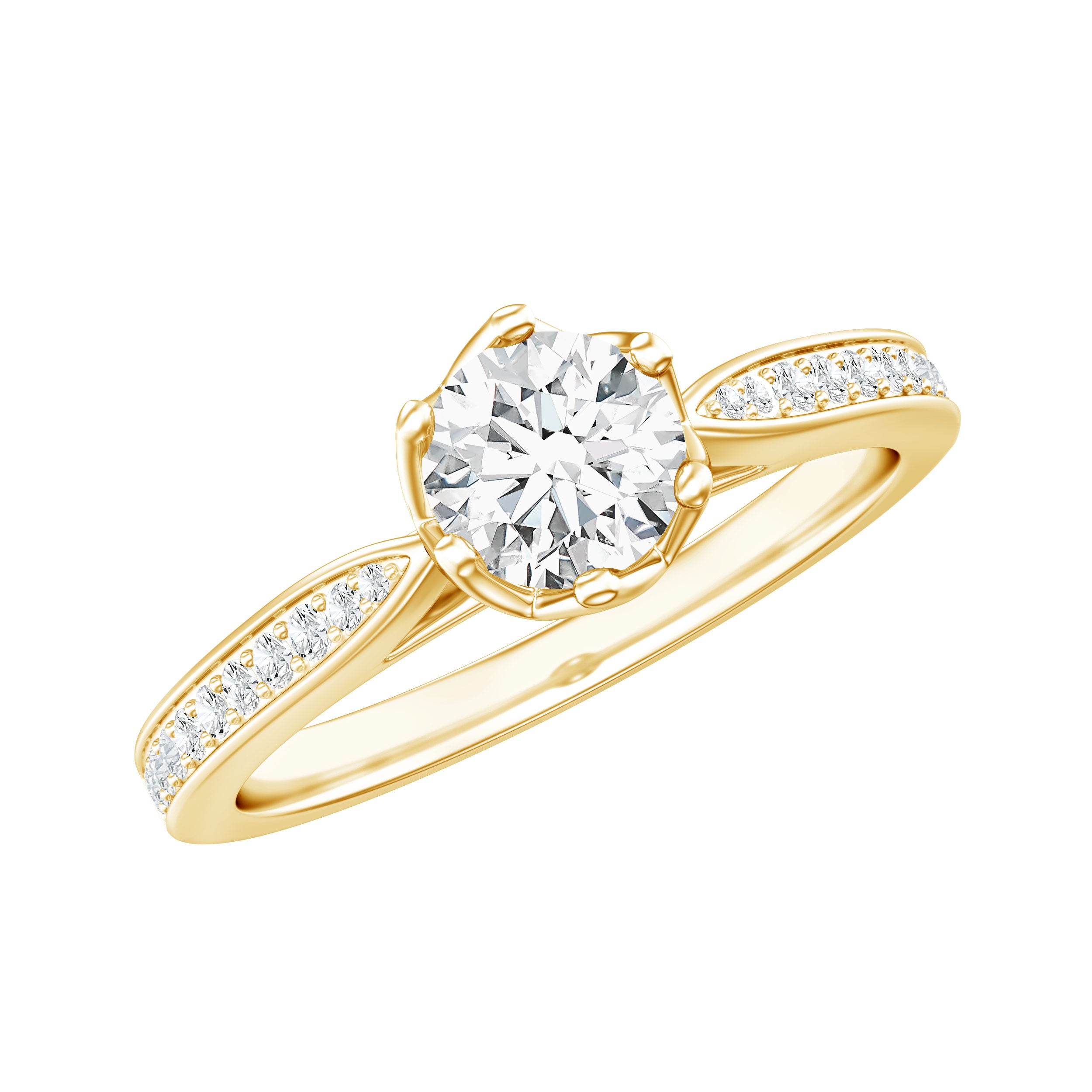 Lab Grown Diamond Solitaire Engagement Ring with Side Stones Lab - ( EF-VS ) - Rosec Jewels