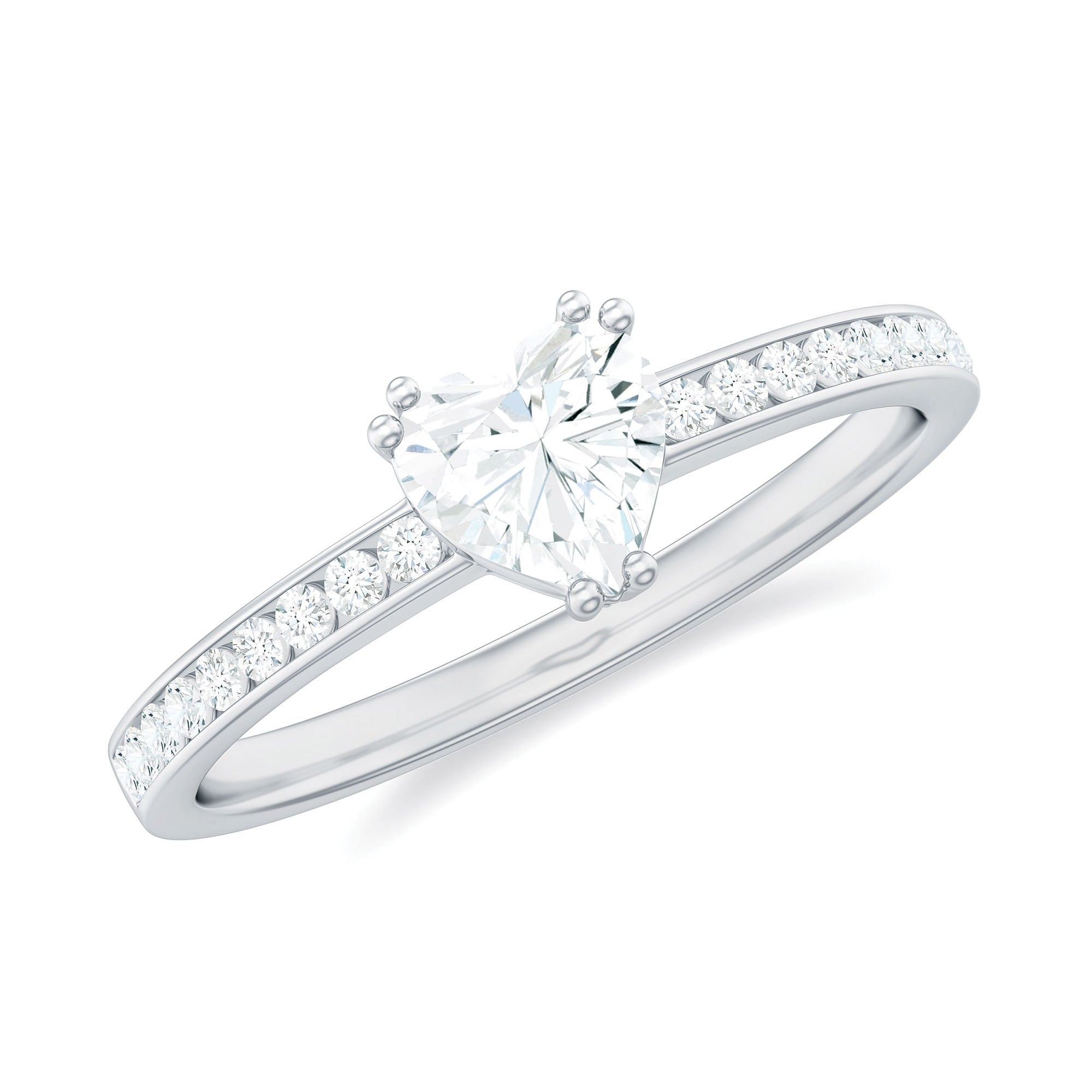 Lab Grown Diamond 5 MM Heart Engagement Ring With Side Stones