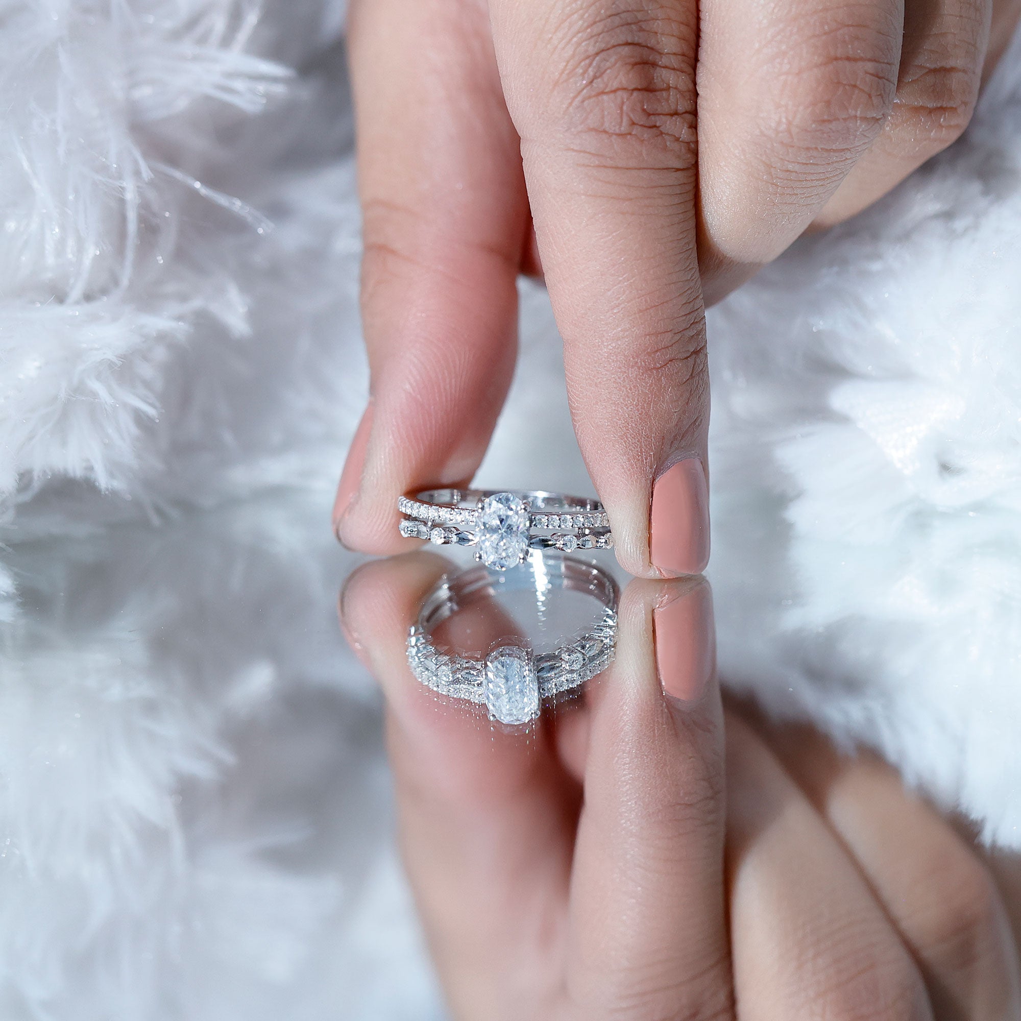 Rosec Jewels-Lab Grown Diamond 5X7 MM Oval Shaped Double Band Engagement Ring