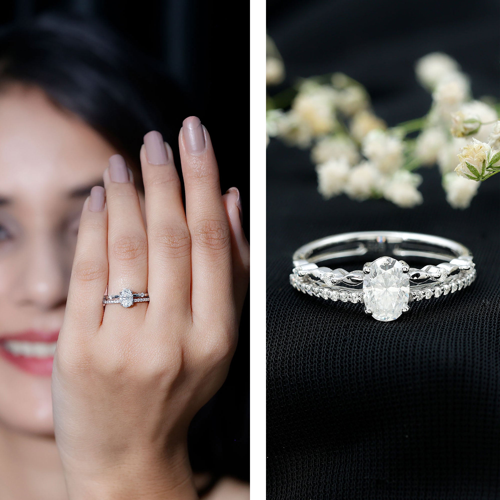 Rosec Jewels-Lab Grown Diamond 5X7 MM Oval Shaped Double Band Engagement Ring
