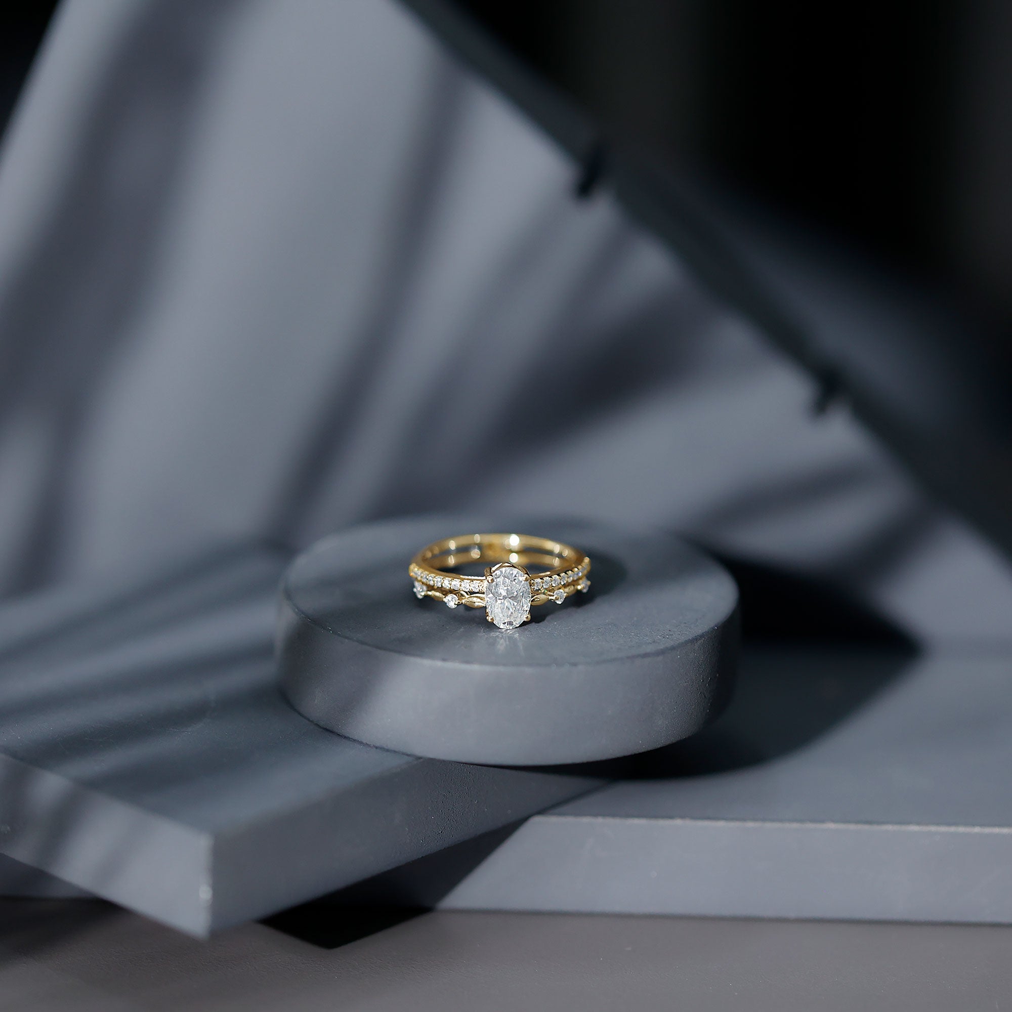 Rosec Jewels-Lab Grown Diamond 5X7 MM Oval Shaped Double Band Engagement Ring