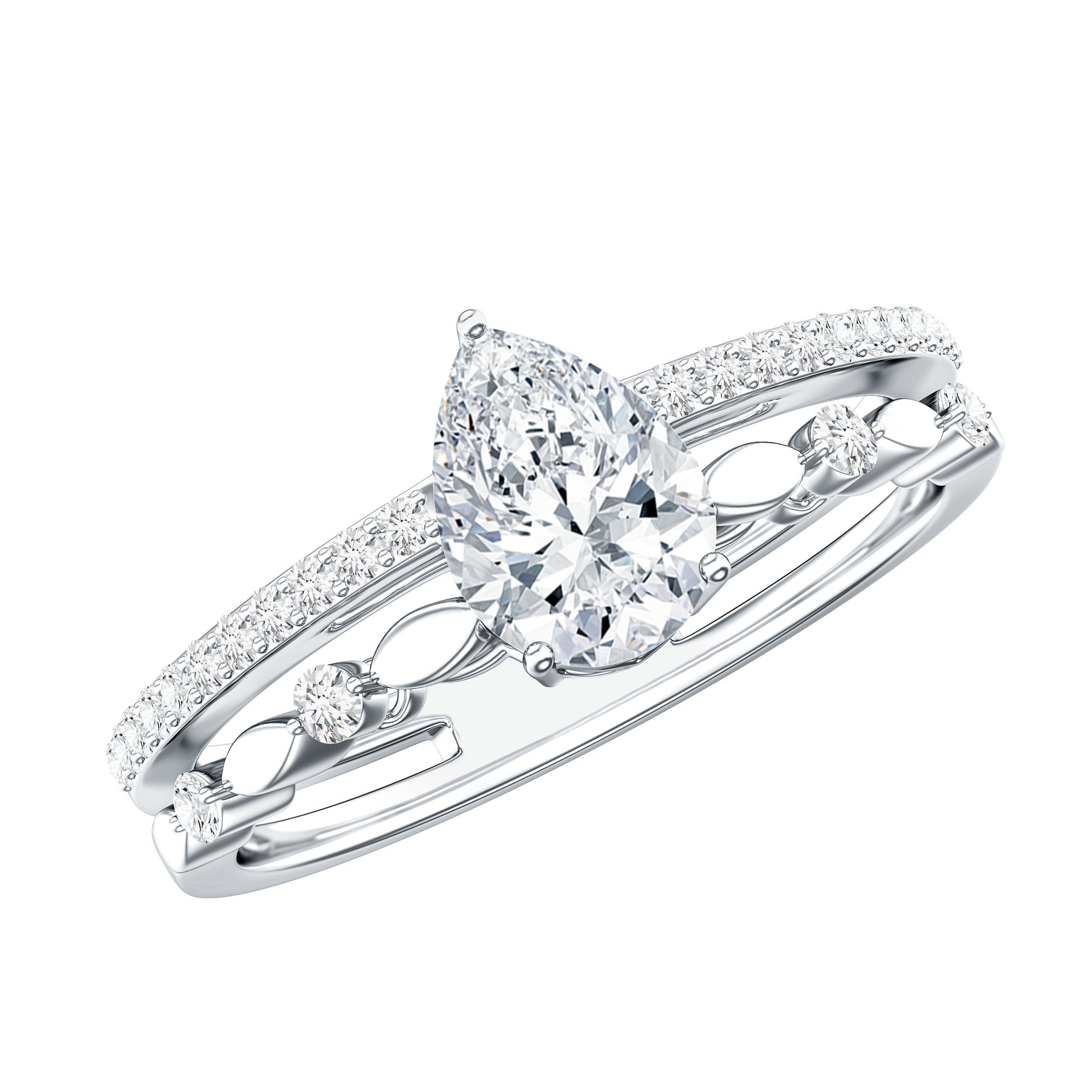 Certified Lab Grown Diamond 5X7 MM Teardrop Double Band Engagement Ring Lab - ( EF-VS ) - Rosec Jewels