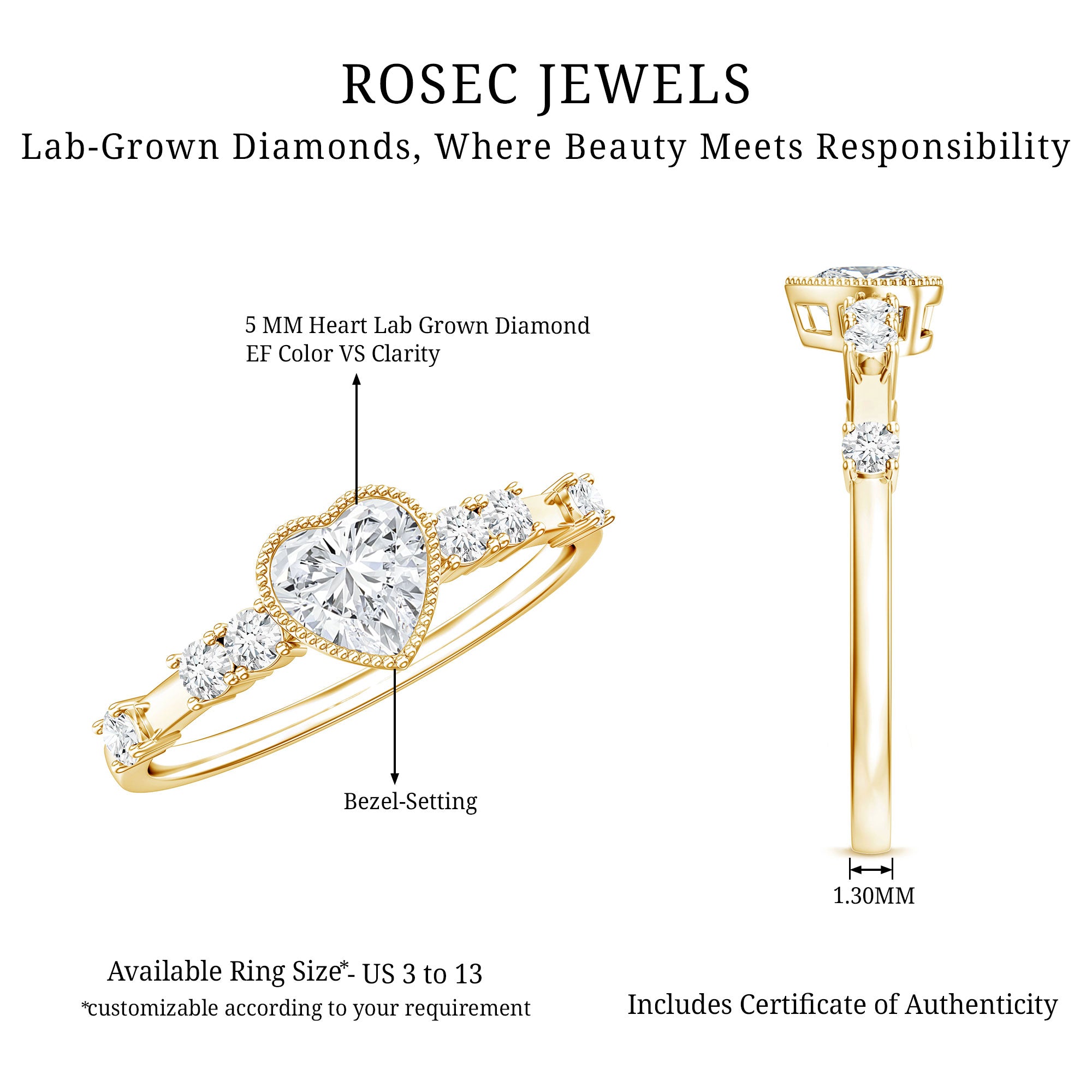 Bezel Set Lab Grown Diamond Heart Shaped Engagement Ring Lab - ( EF-VS ) - Rosec Jewels
