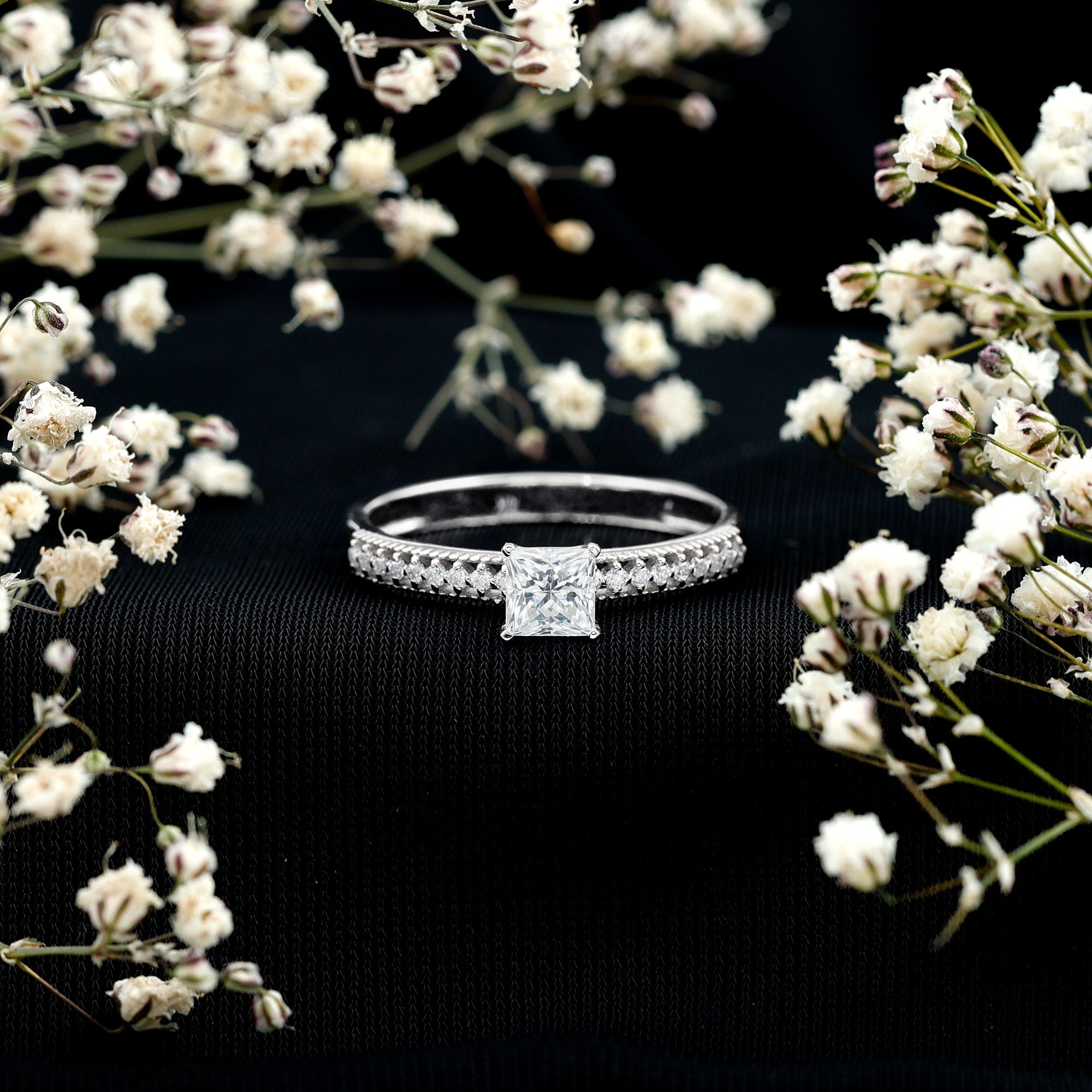 Certified Lab Grown Diamond 5 MM Princess Cut Engagement Ring For Women Lab - ( EF-VS ) - Rosec Jewels