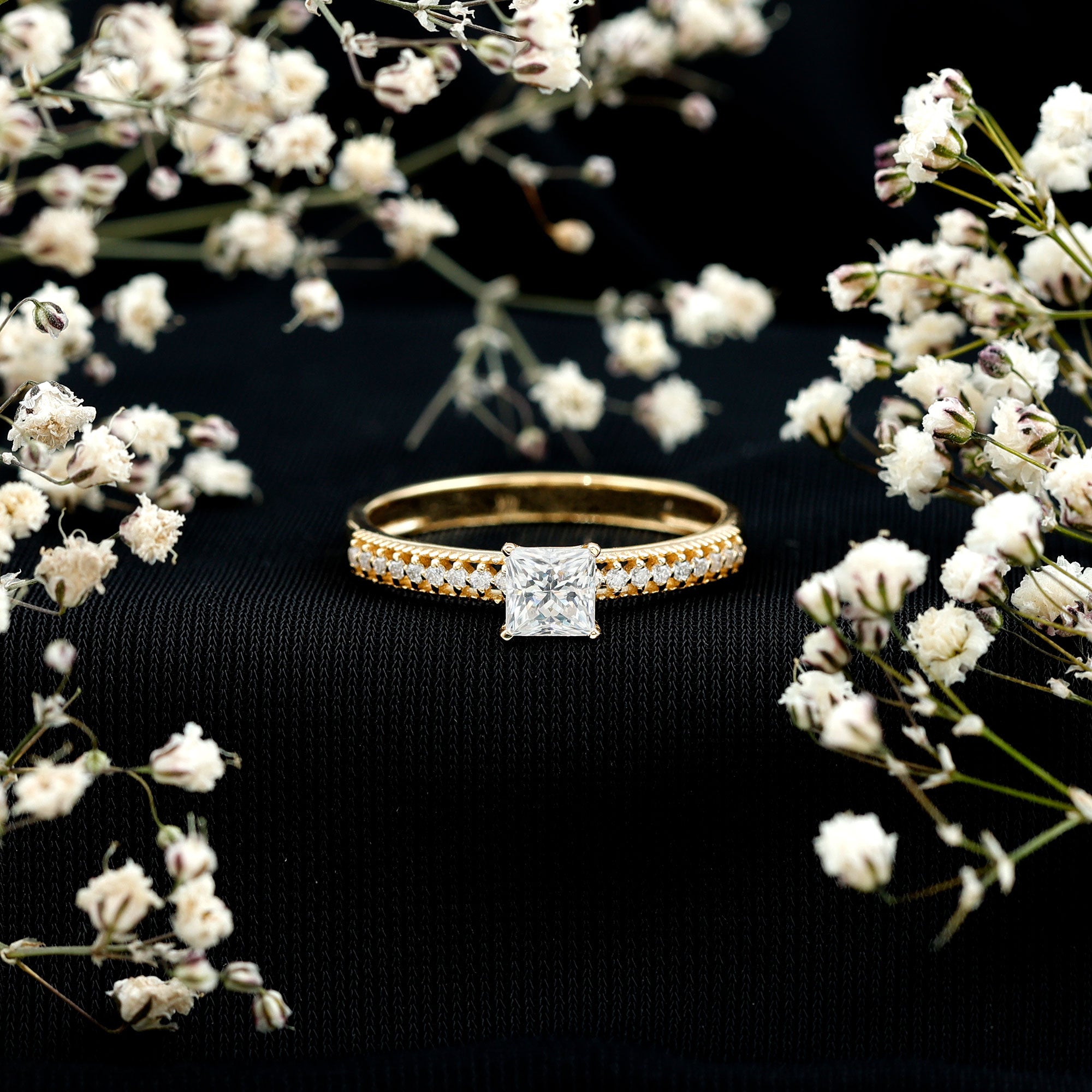 Certified Lab Grown Diamond 5 MM Princess Cut Engagement Ring For Women Lab - ( EF-VS ) - Rosec Jewels
