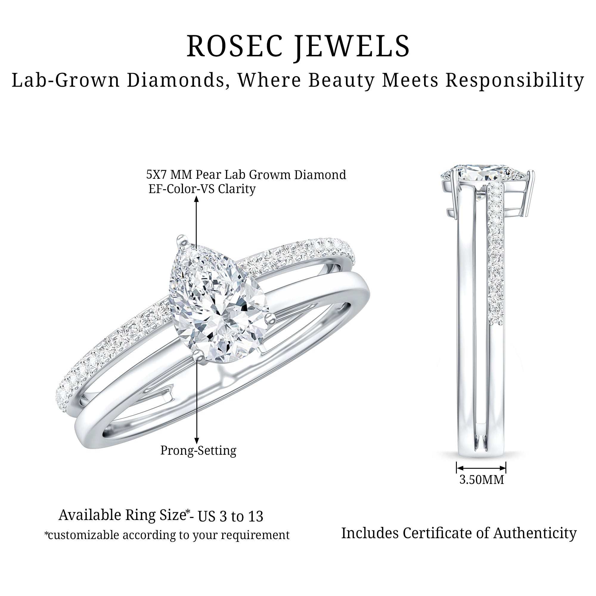 Rosec Jewels-Lab Grown Diamond Pear Shaped Solitaire Engagement Ring