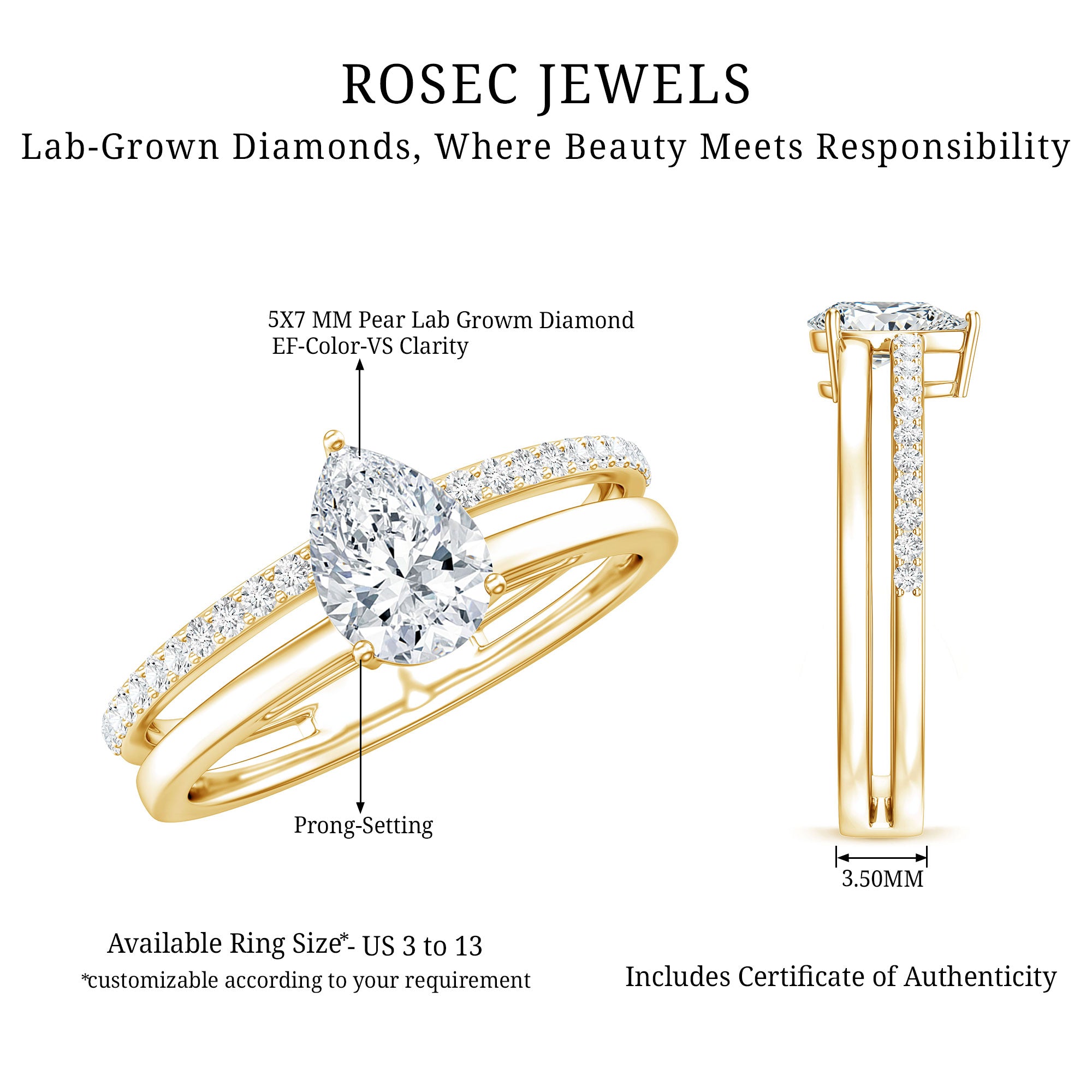 Rosec Jewels-Lab Grown Diamond Pear Shaped Solitaire Engagement Ring