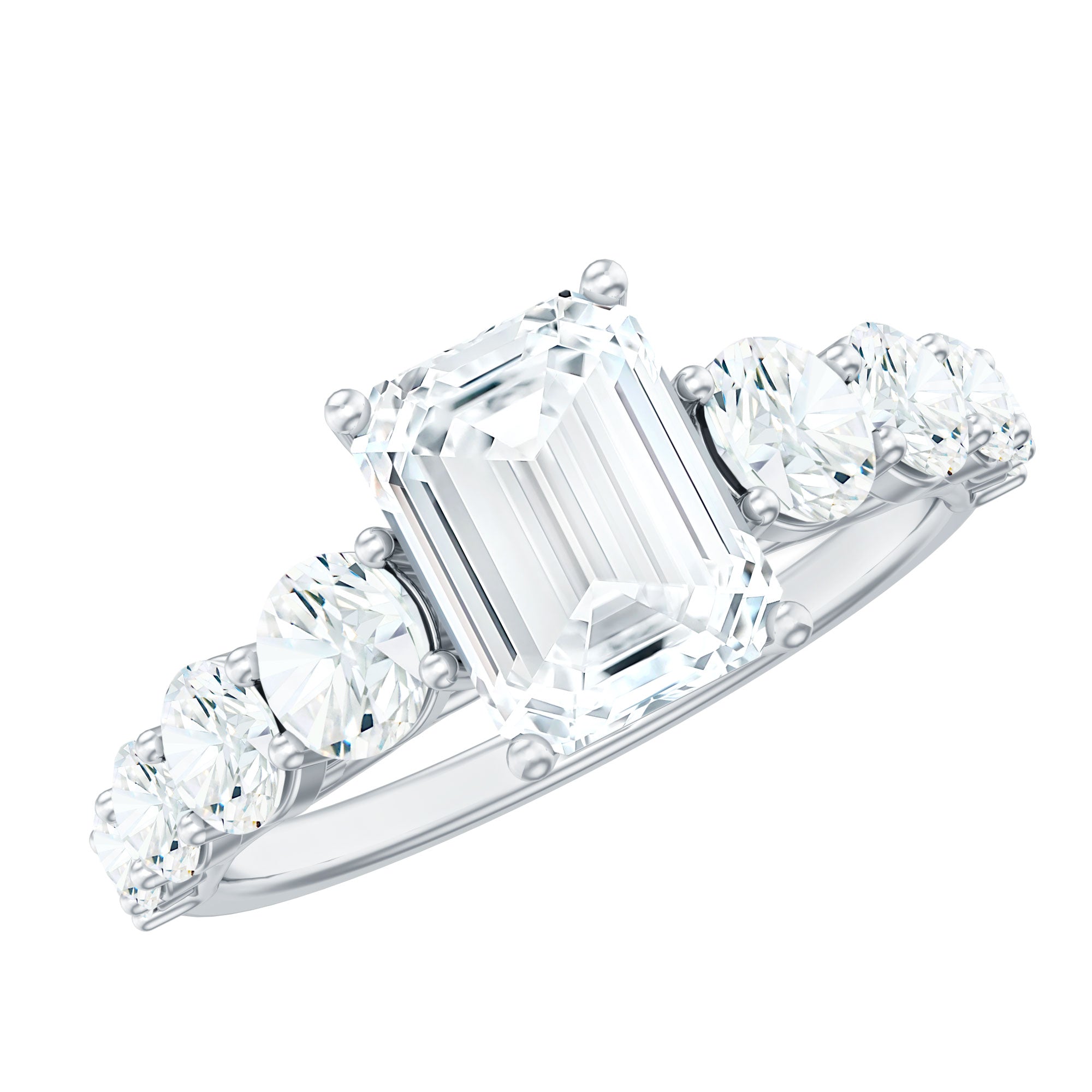 Lab Grown Diamond 6X8 MM Emerald Cut Engagement Ring With Side Stones