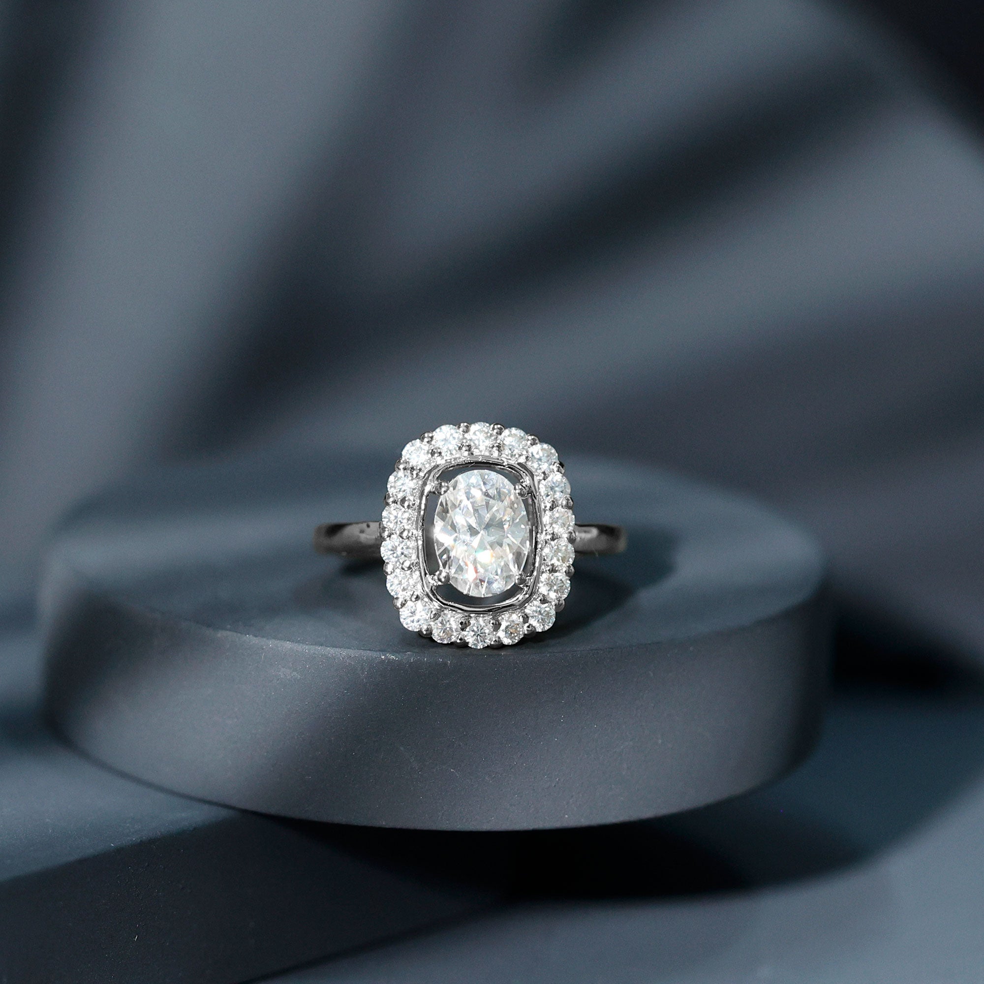 Certified 6X8 MM Oval Lab Grown Diamond Halo Engagement Ring Lab - ( EF-VS ) - Rosec Jewels