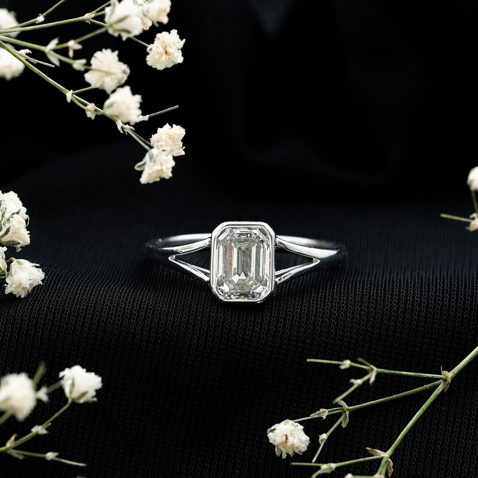 Certified Lab Grown Diamond 6X8 MM Emerald Cut Engagement Ring Lab - ( EF-VS ) - Rosec Jewels
