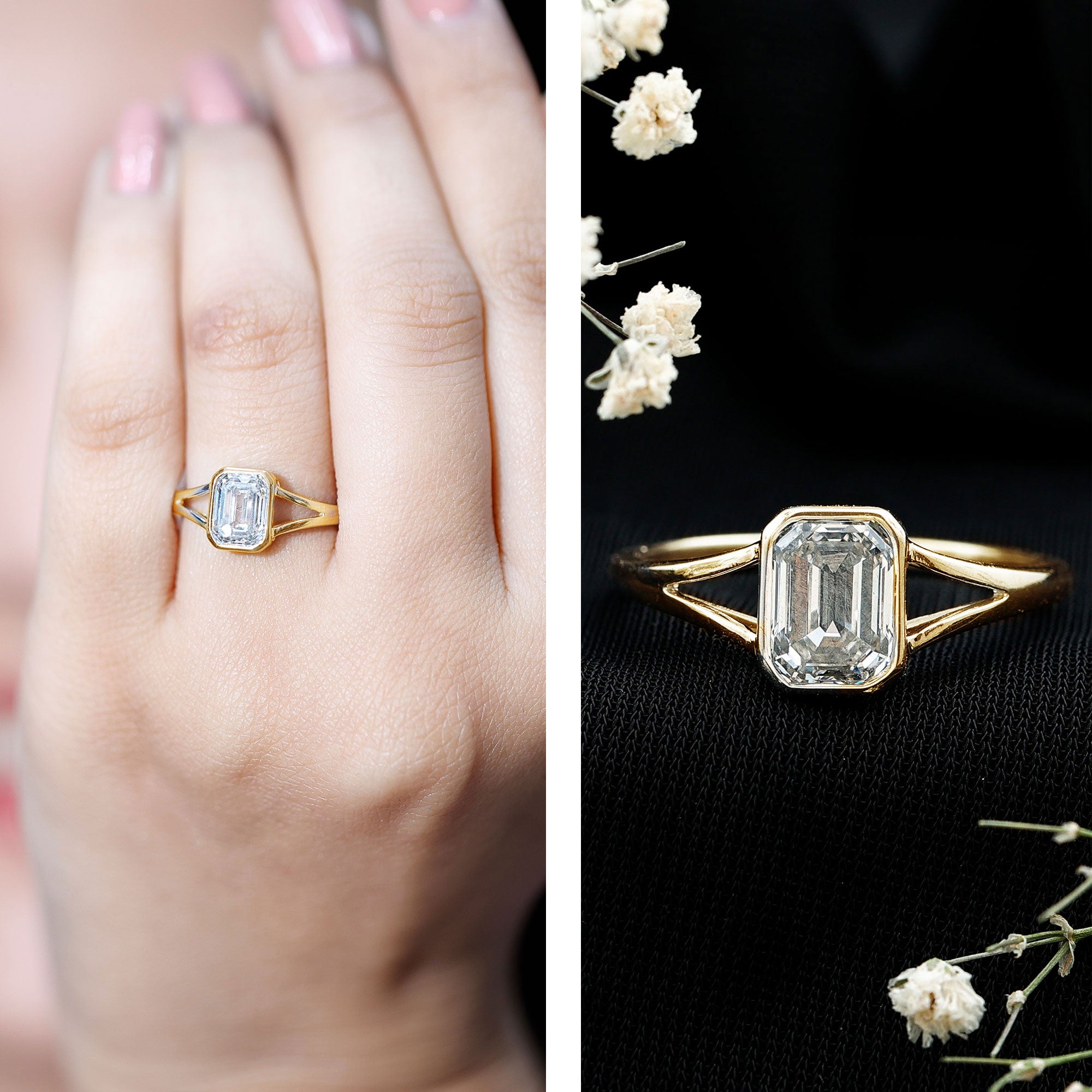 Certified Lab Grown Diamond 6X8 MM Emerald Cut Engagement Ring Lab - ( EF-VS ) - Rosec Jewels