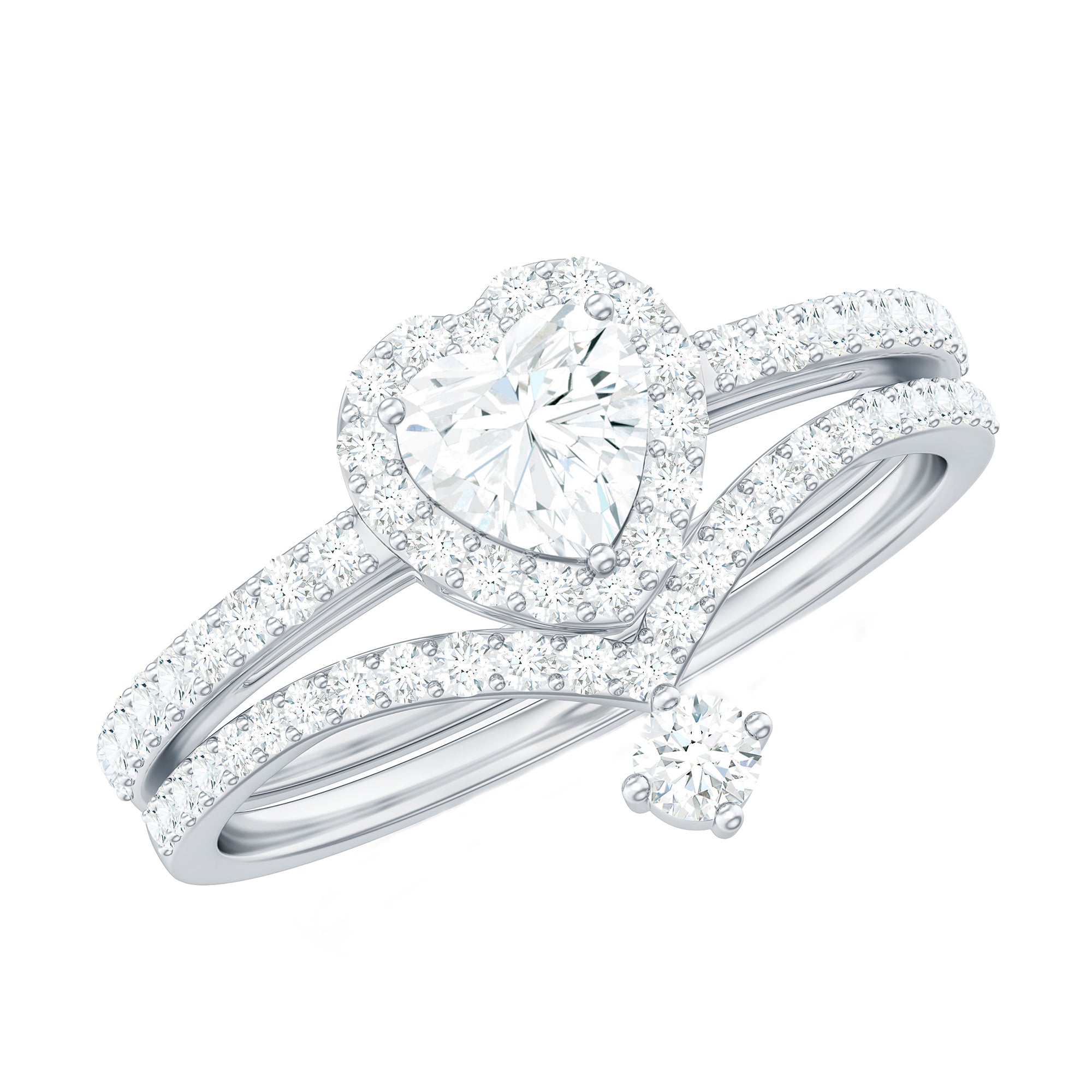 Certified 5 MM Lab Grown Diamond Heart Bridal Ring Set