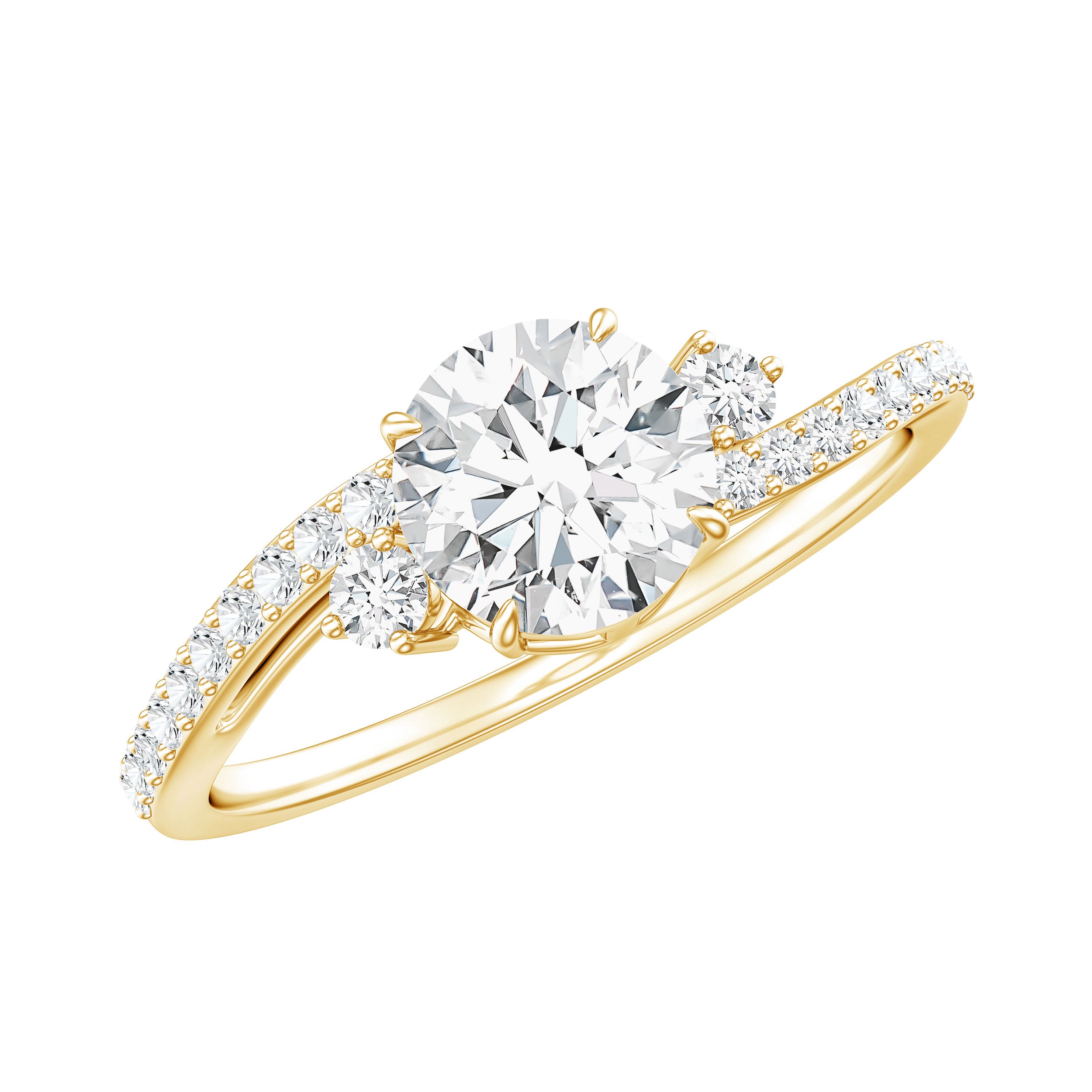Lab Grown Diamond 6 MM Solitaire Engagement Ring With Side Stones Lab - ( EF-VS ) - Rosec Jewels