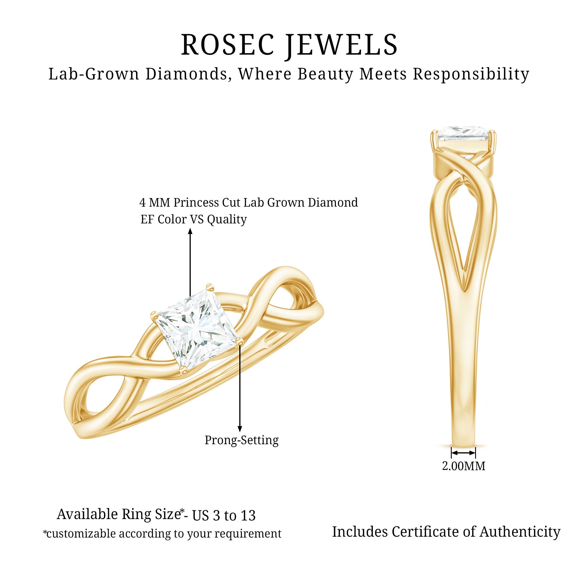 Certified Lab Princess Cut Diamond Infinity Promise Ring Lab - ( EF-VS ) - Rosec Jewels