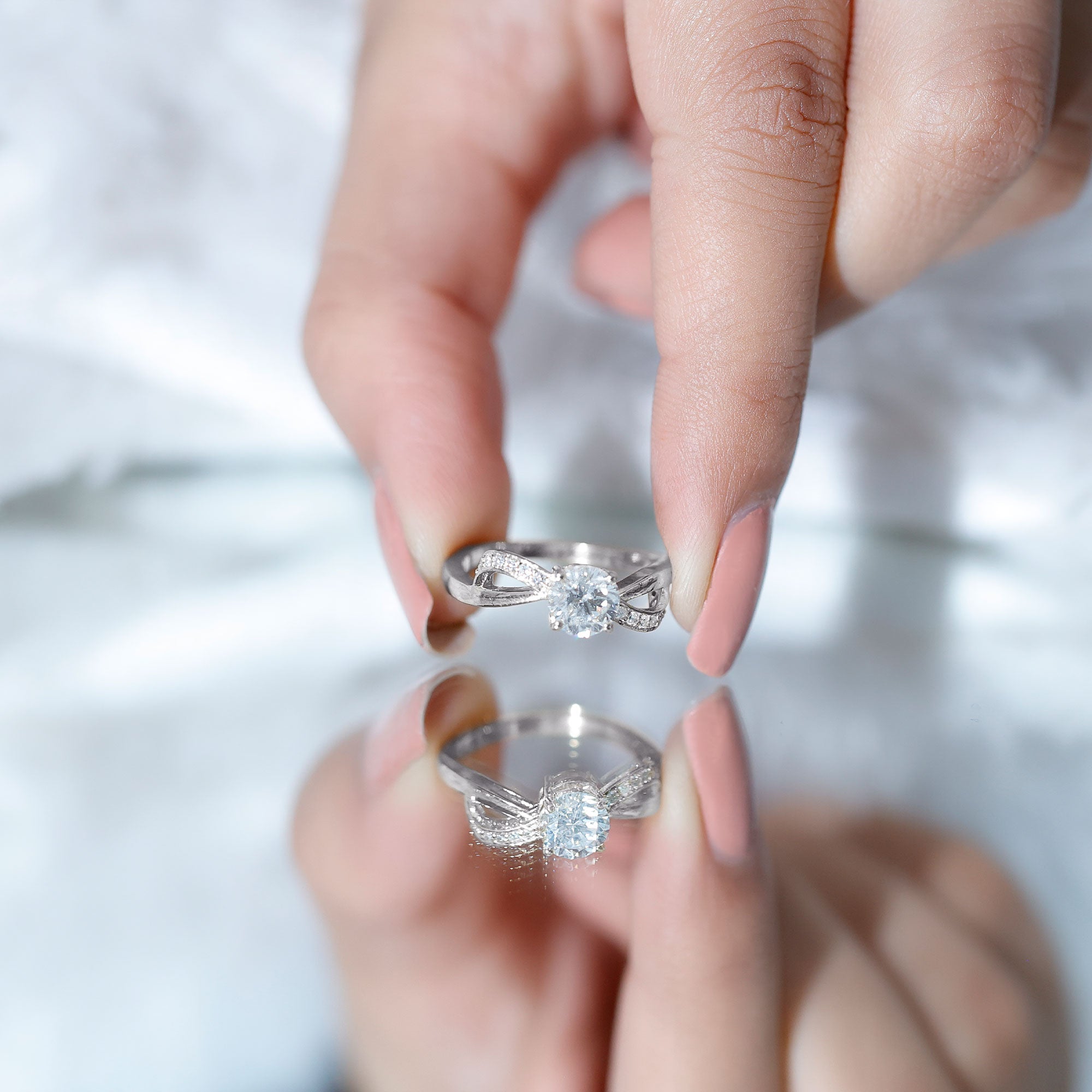 Certified 6 MM Lab Grown Diamond Prong Set Twisted Engagement Ring Lab - ( EF-VS ) - Rosec Jewels