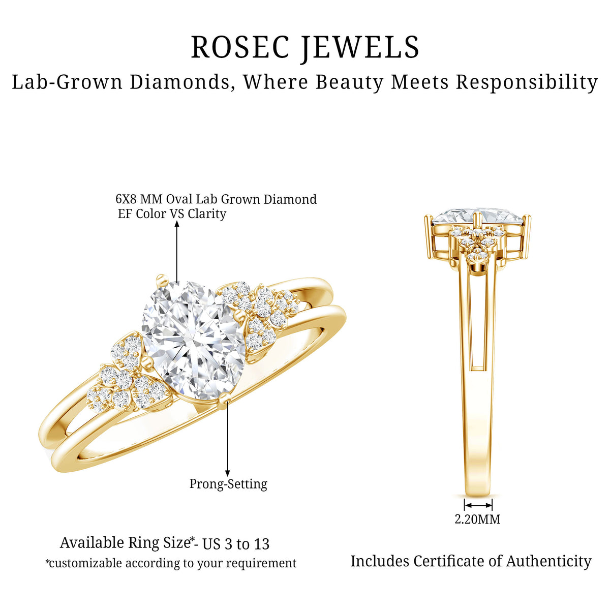 IGI Certified 1 Carat Lab Grown Oval Diamond Designer Engagement Ring Lab - ( E-VS1 ) - Rosec Jewels