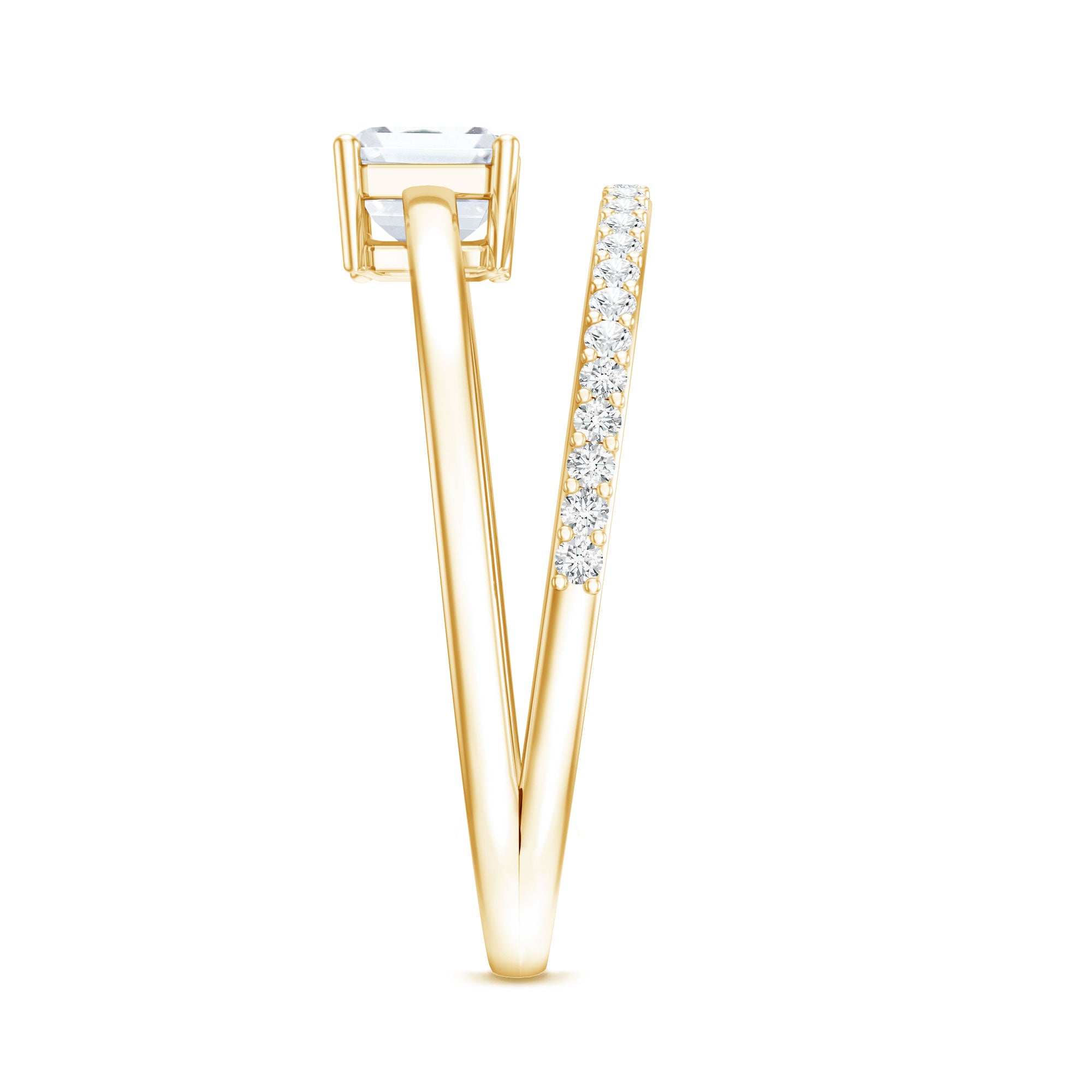 Rosec Jewels-Lab Grown Diamond 6X8MM Emerald Cut Engagement Ring With Diamond Studded Shank