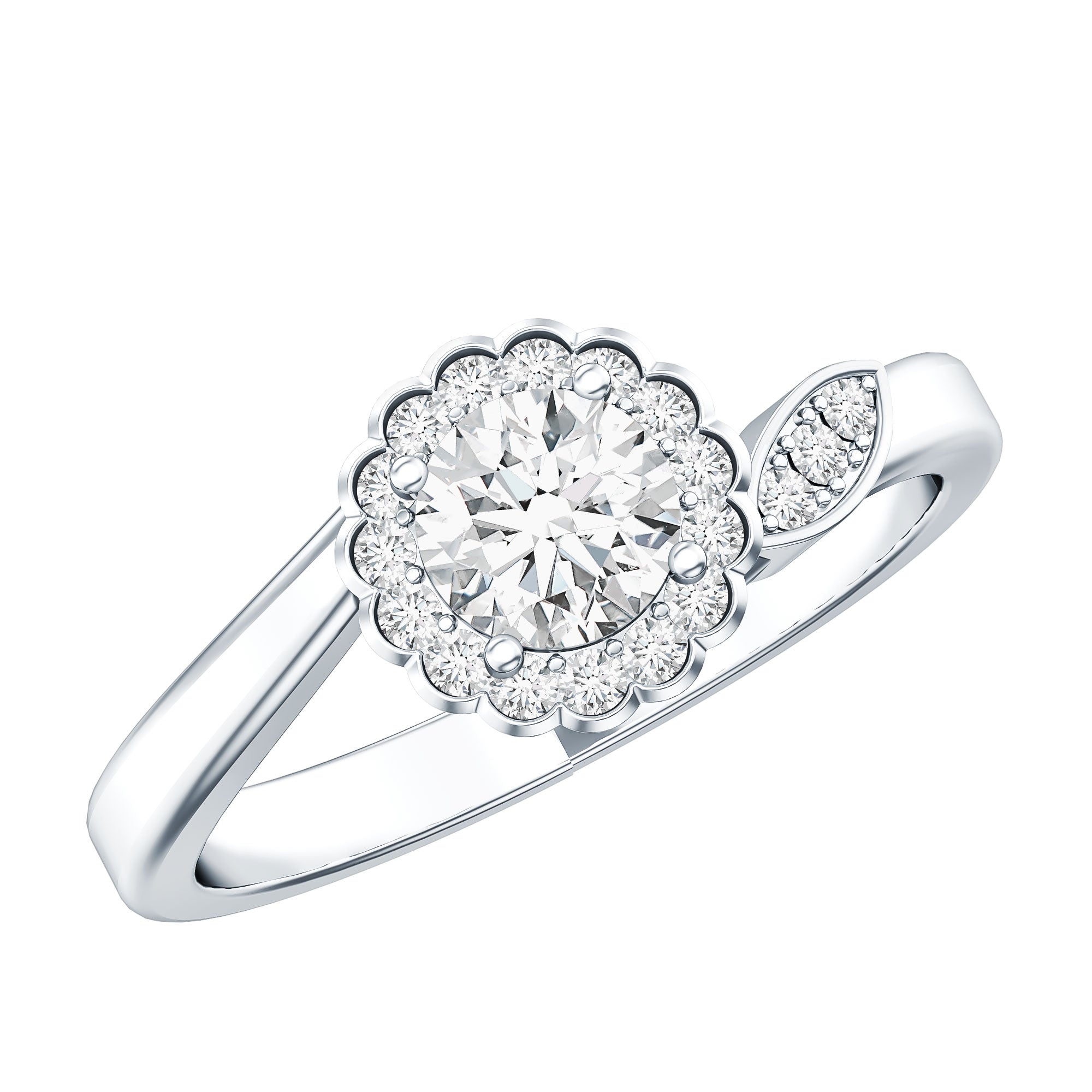 Certified 5 MM Lab Grown Diamond Floral Engagement Ring Lab - ( EF-VS ) - Rosec Jewels